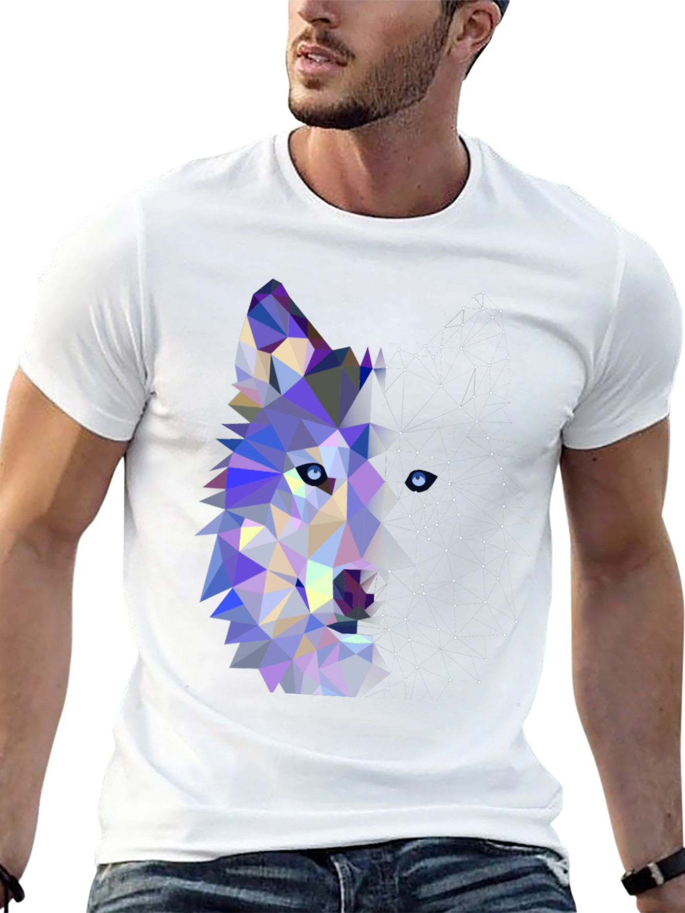 Geometric Wolf Graphic Tee - Modern Animal Print