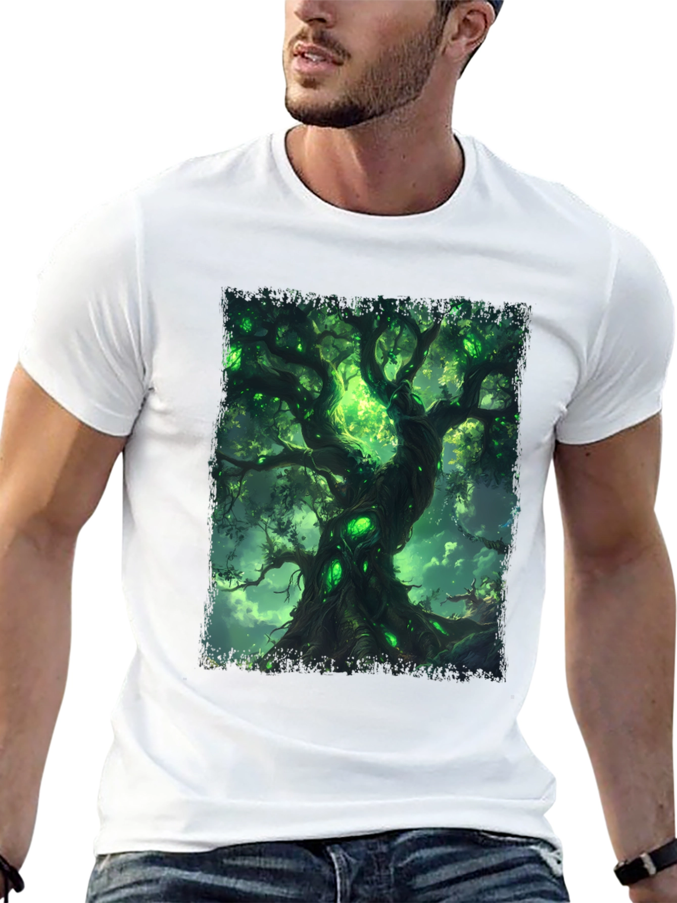 Mystic Green Tree Graphic Tee - Fantasy Inspired Design