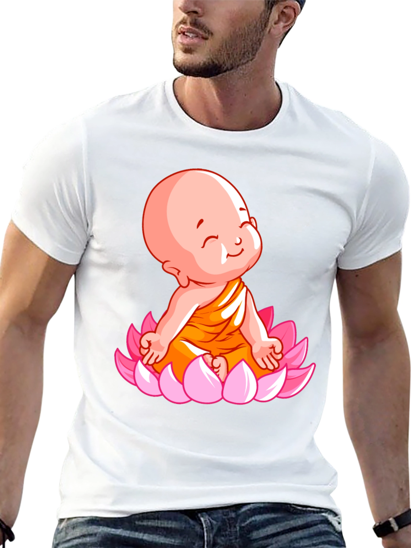 Cute Baby Buddha Lotus Flower T-Shirt - Black