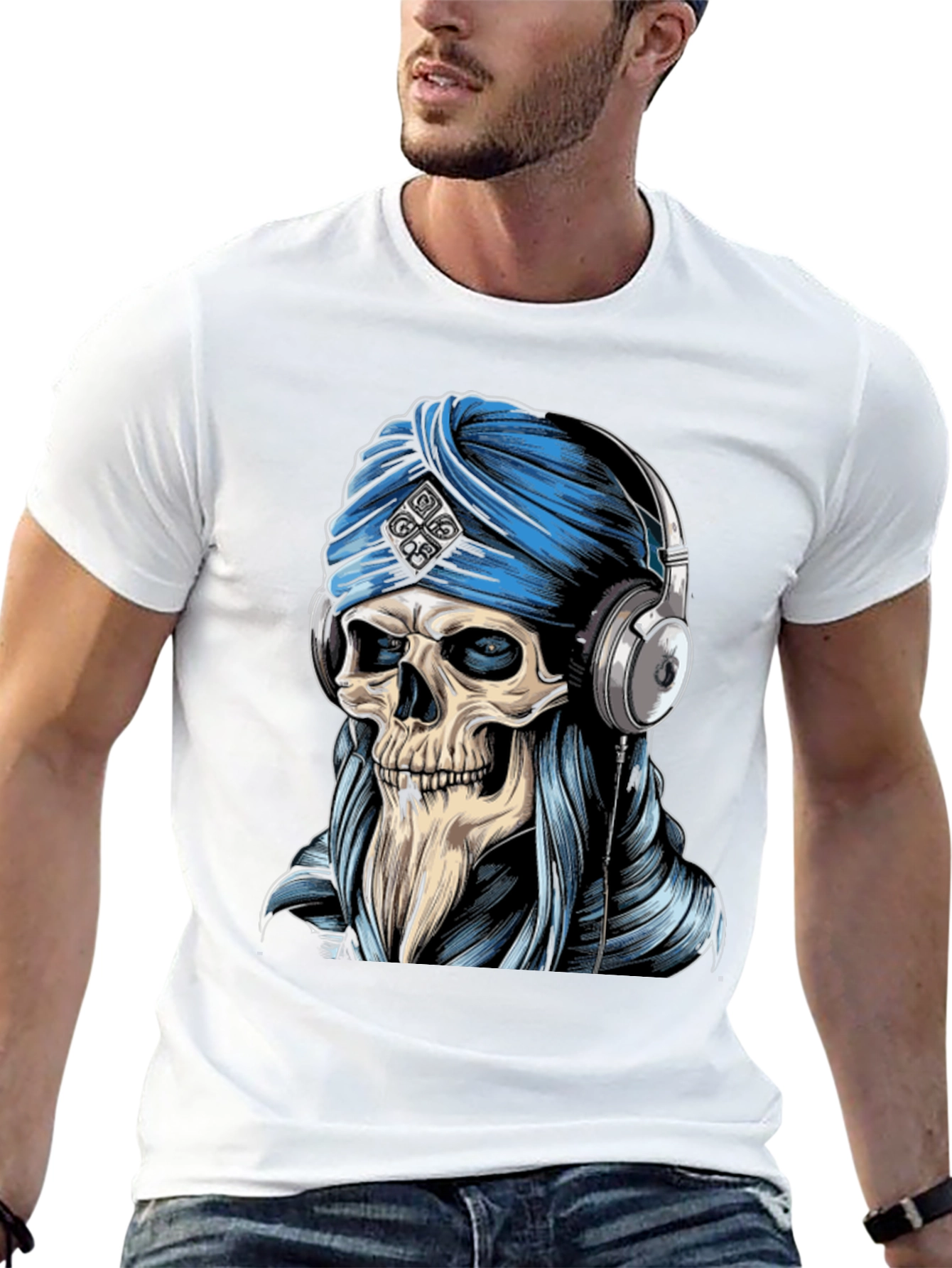 Skull Turban Headphones Graphic Tee - Black