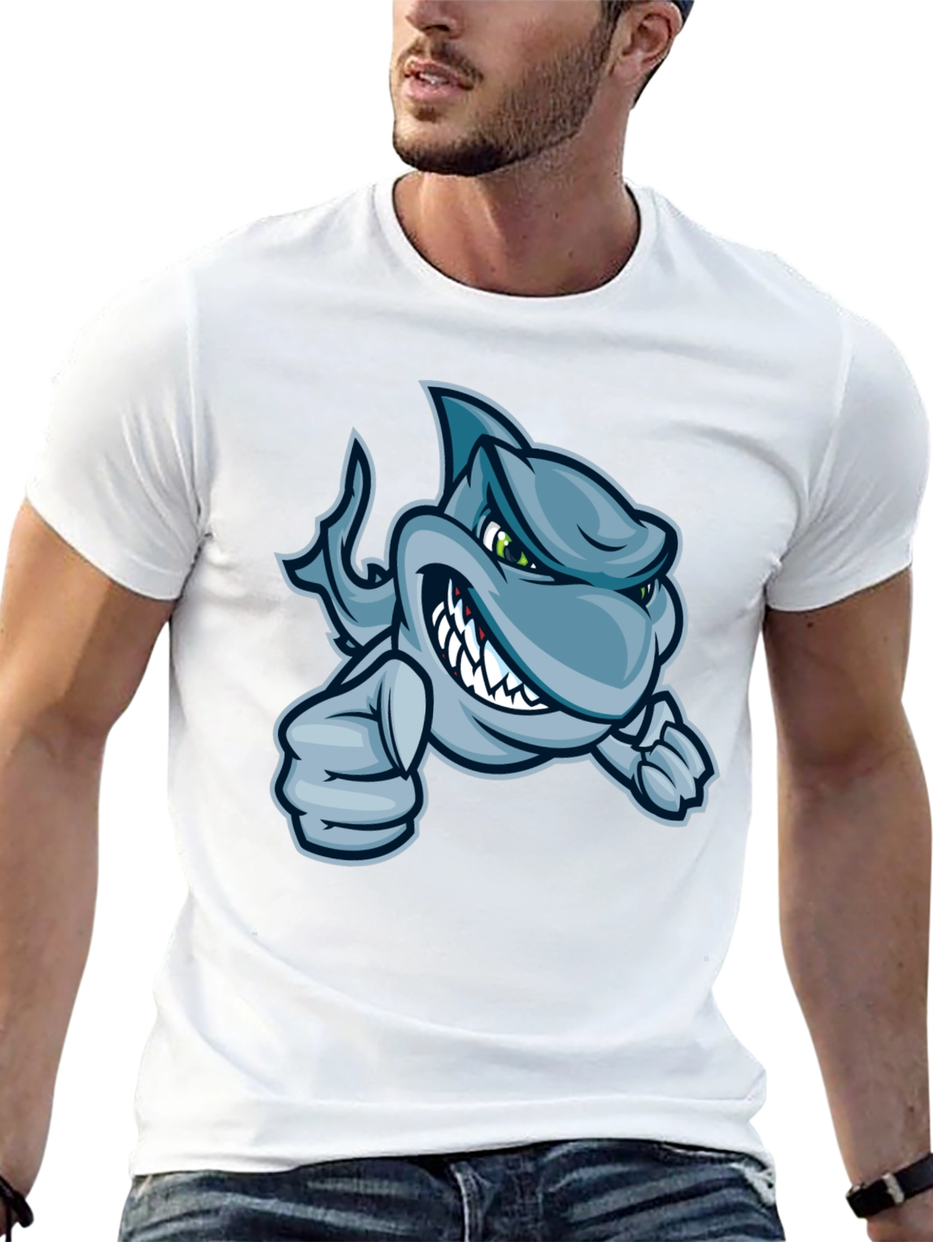 Cool Cartoon Shark Graphic T-Shirt