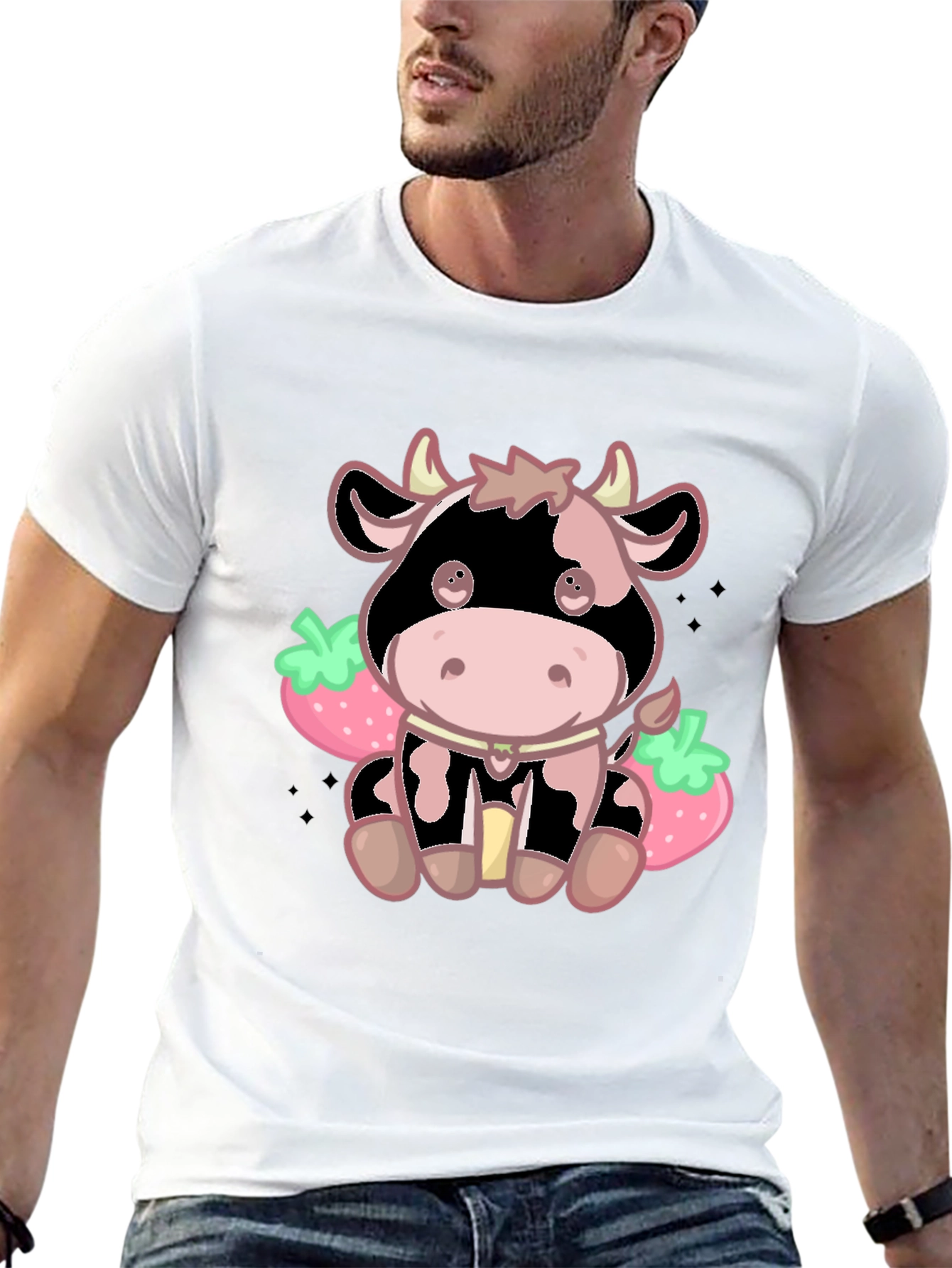 Kawaii Strawberry Cow Graphic Tee - Cute Cartoon Style