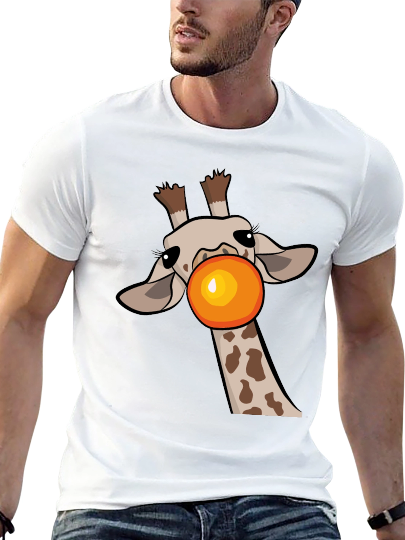 Giraffe Bubble Gum Pop Mens Black Graphic Tee
