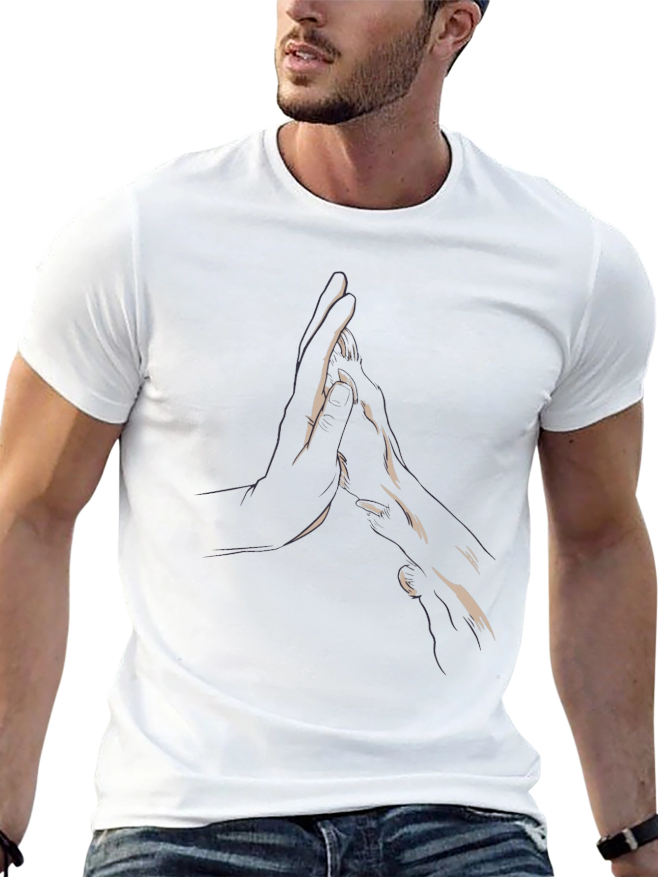 Hand Gesture Print Black T-Shirt