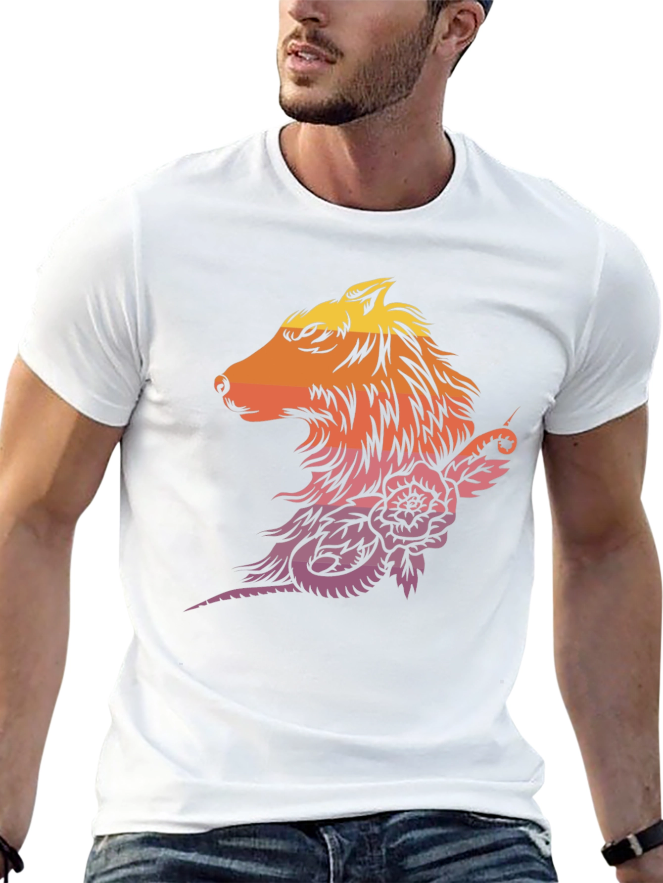 Sunset Wolf & Rose Graphic T-Shirt