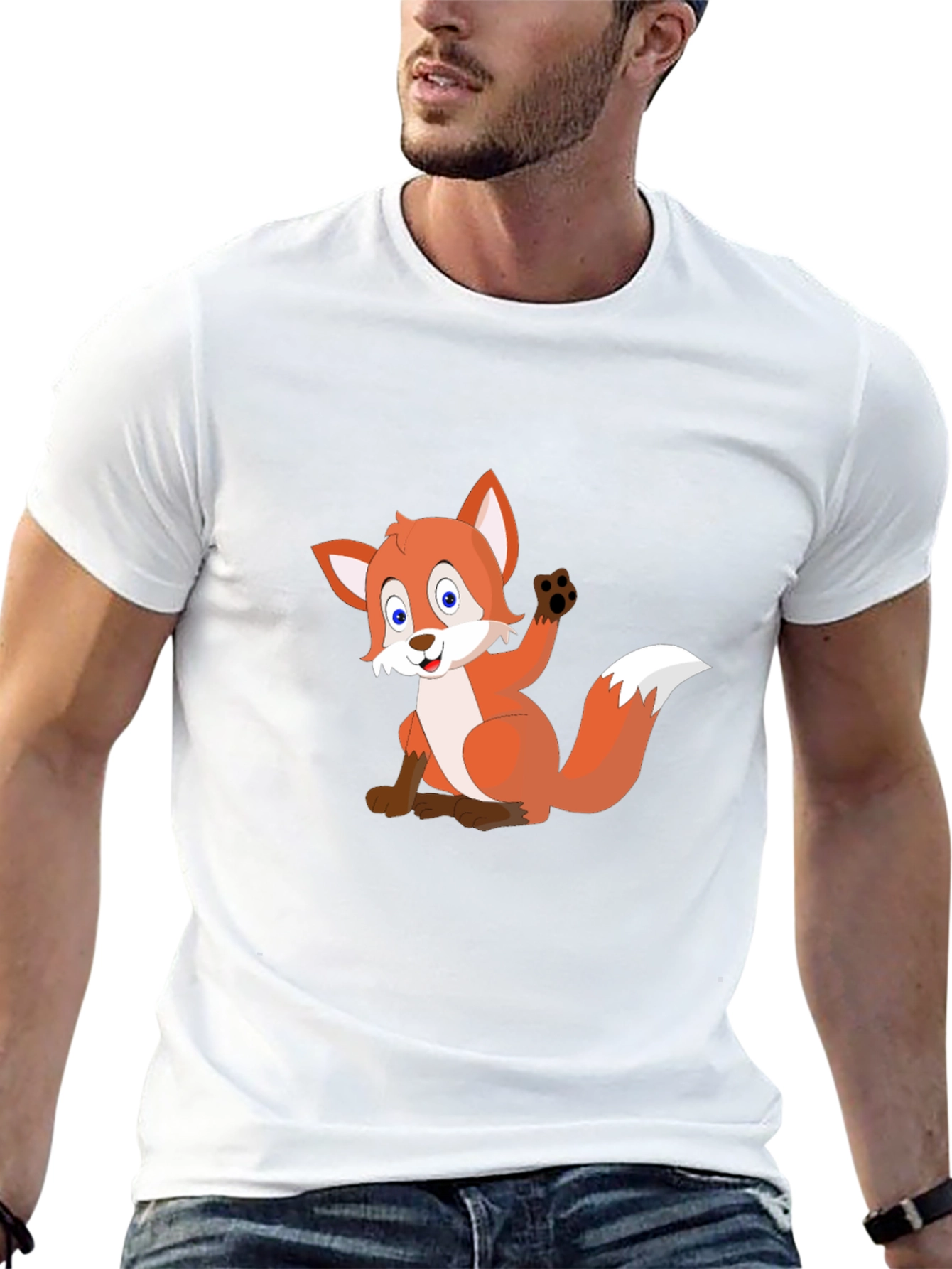 Cartoon Fox Black T-Shirt