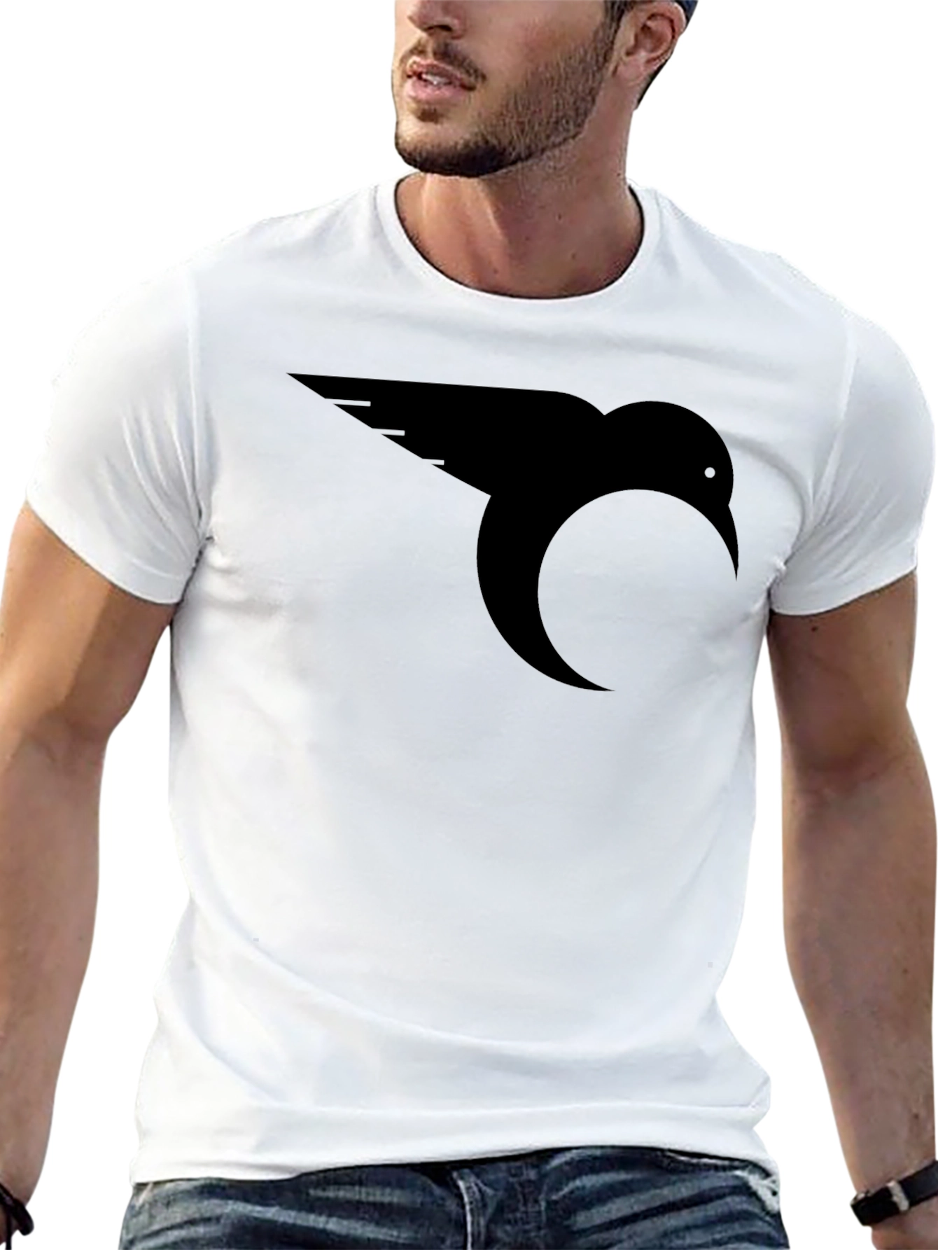 Black T-Shirt with Bird Graphic Print