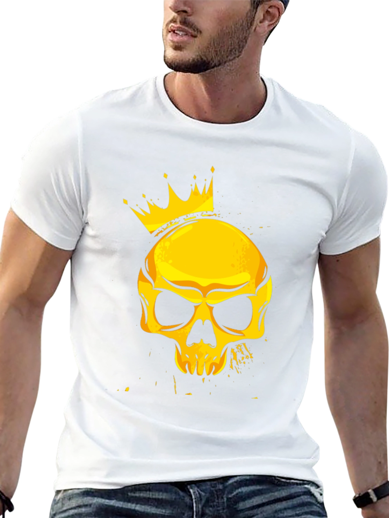 Crowned Skull Graphic Tee - Black Cotton T-Shirt