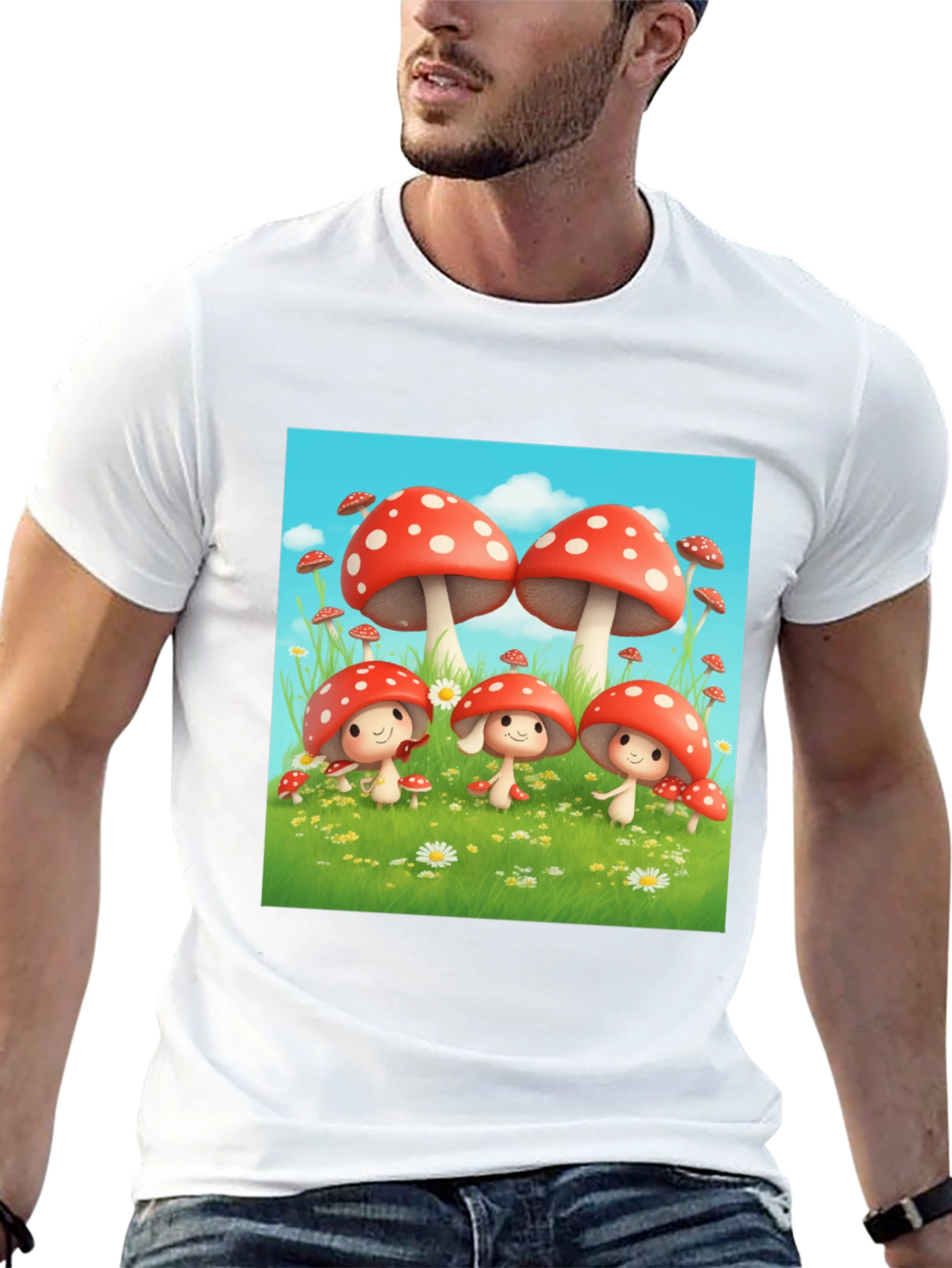 Mushroom Crew Graphic Tee - Black Cotton Shirt