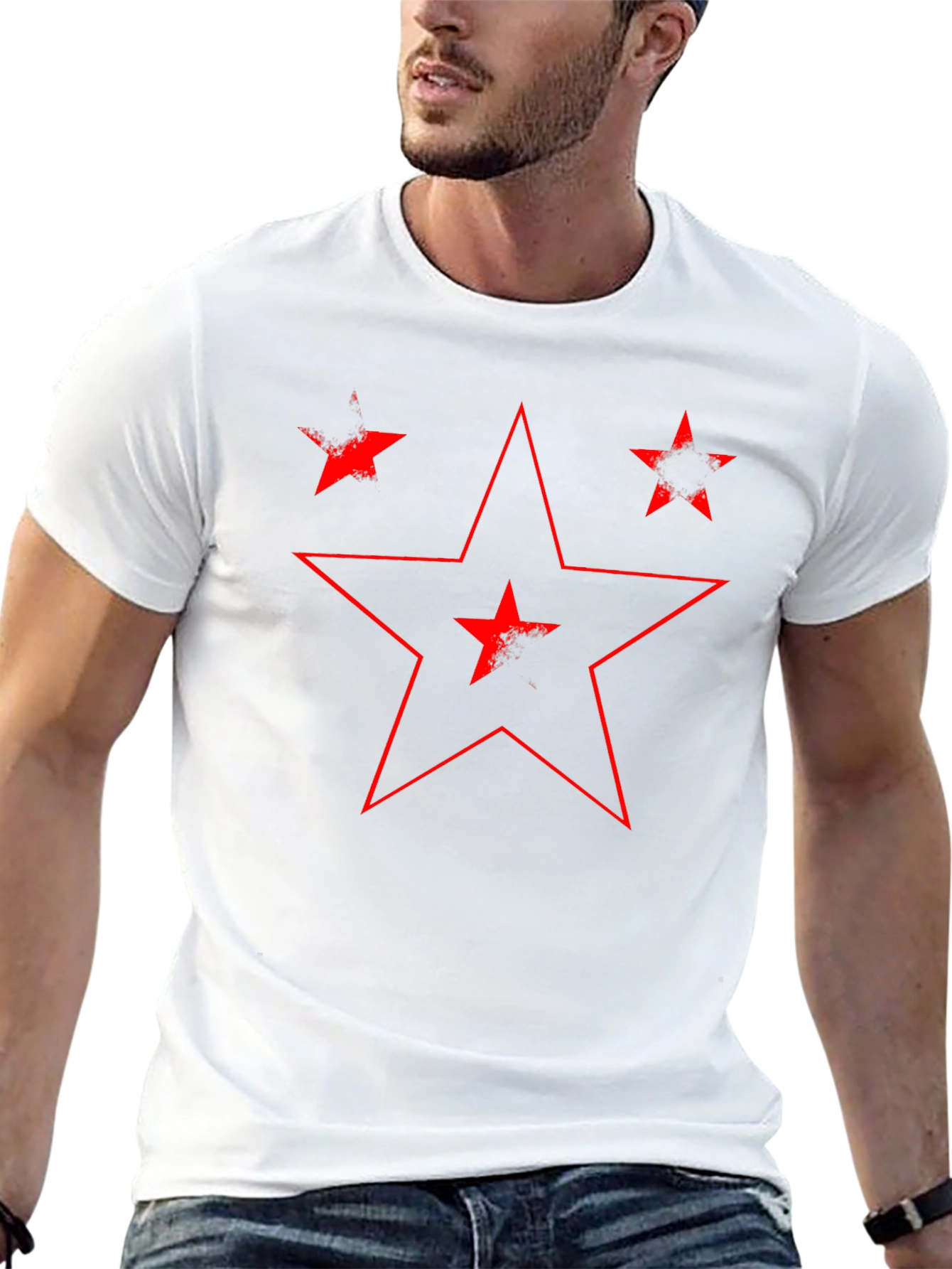 Distressed Red Star Graphic Black T-Shirt