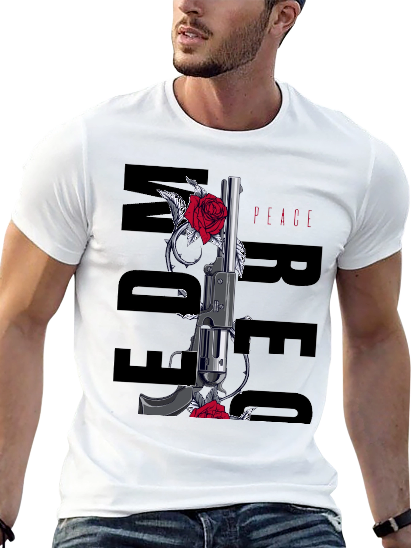 Freedom Peace Gun & Roses Graphic Tee