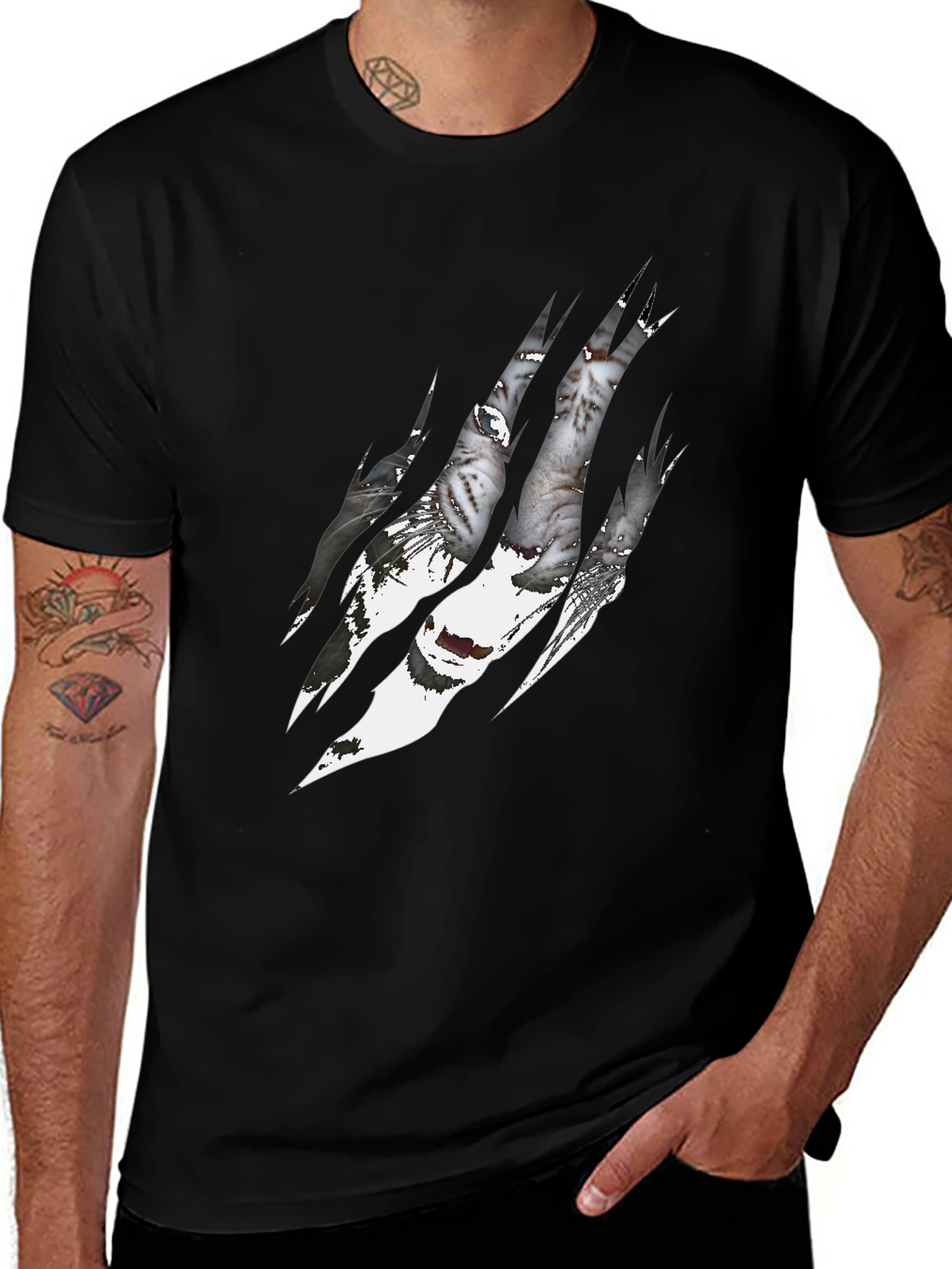 Mens Clawed Cat Graphic T-Shirt - Black