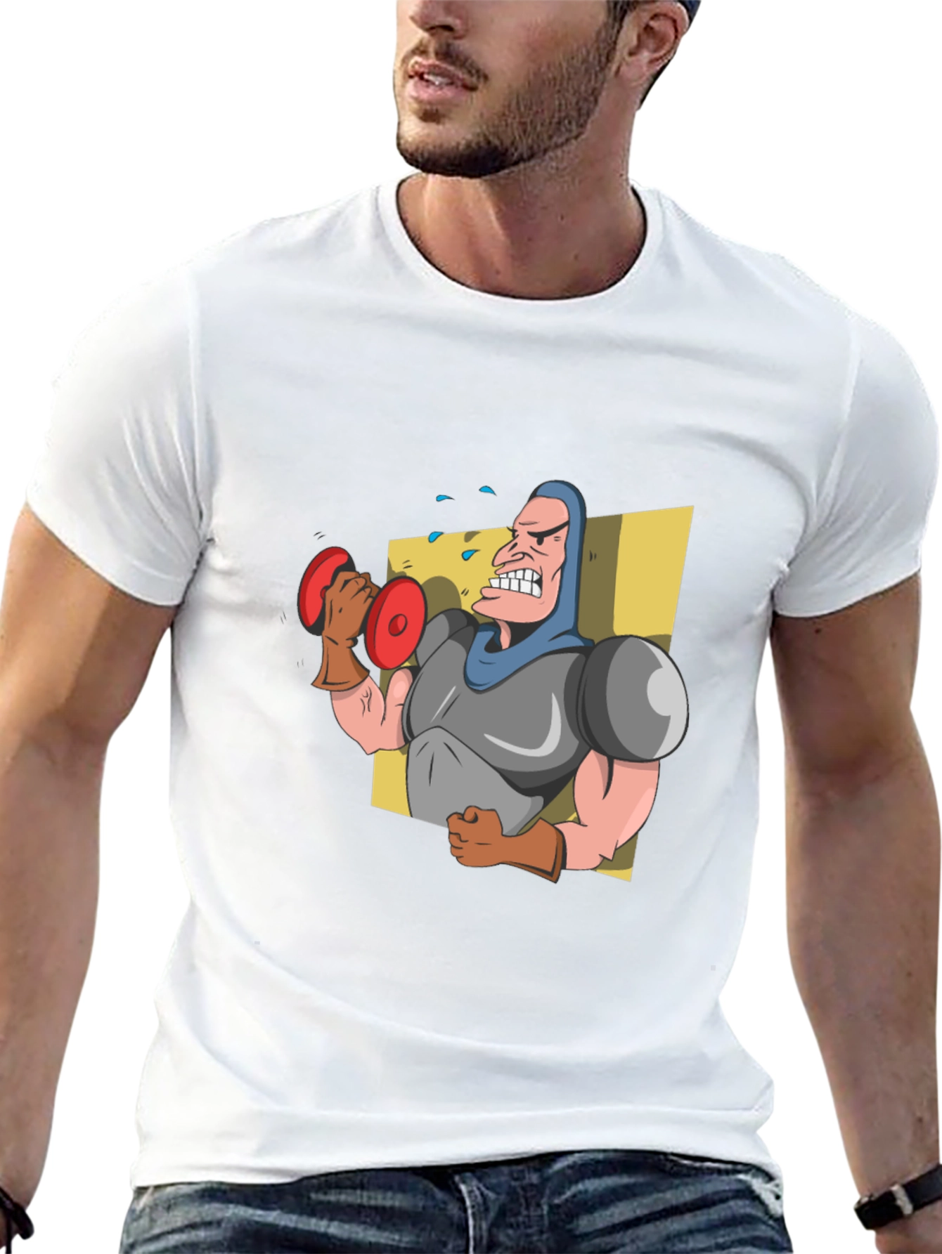 Funny Cartoon Weightlifter Graphic T-Shirt