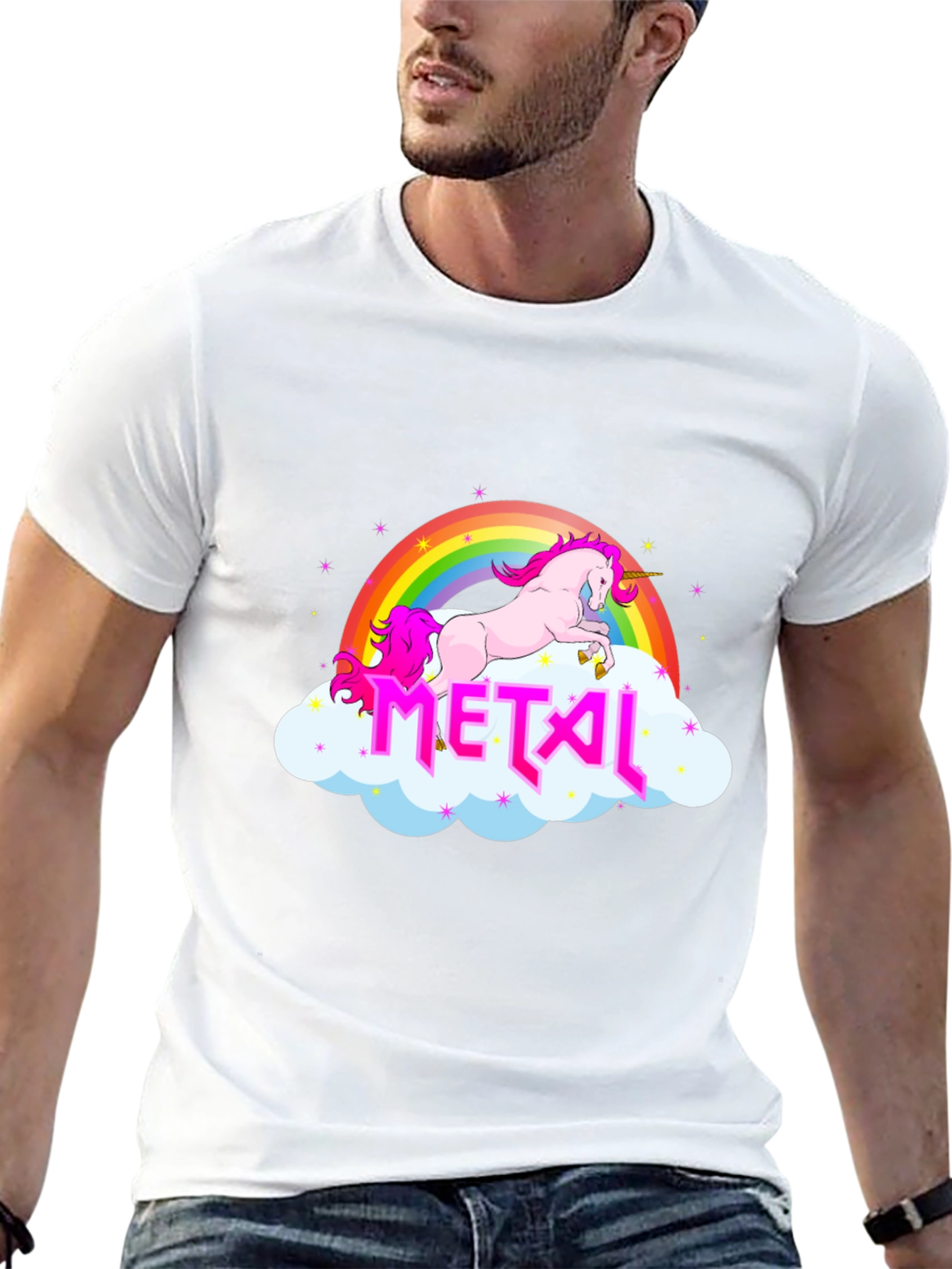Unicorn Rainbow Metal Graphic T-Shirt
