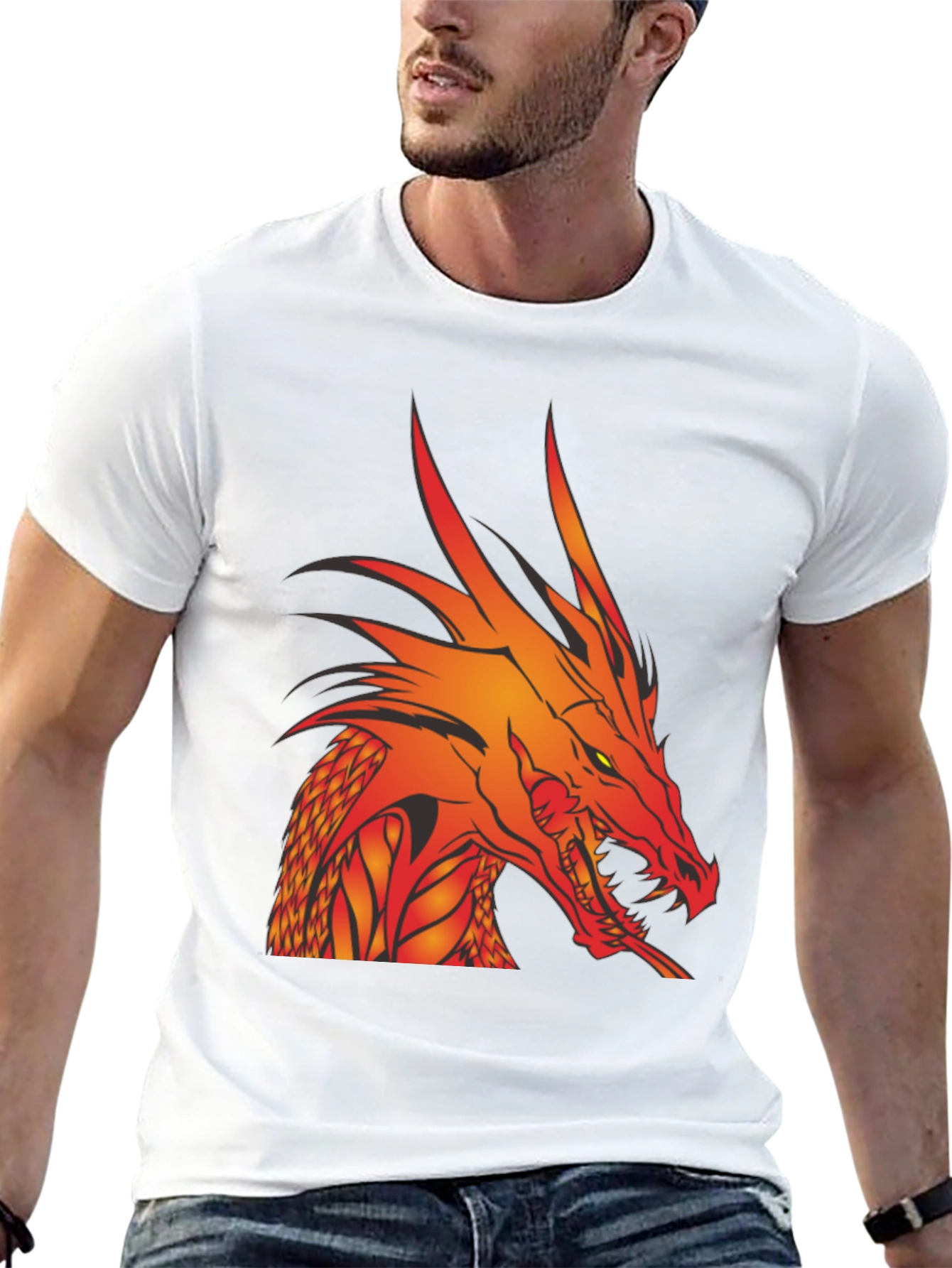 Fiery Dragon Graphic T-Shirt - Bold Black Tee