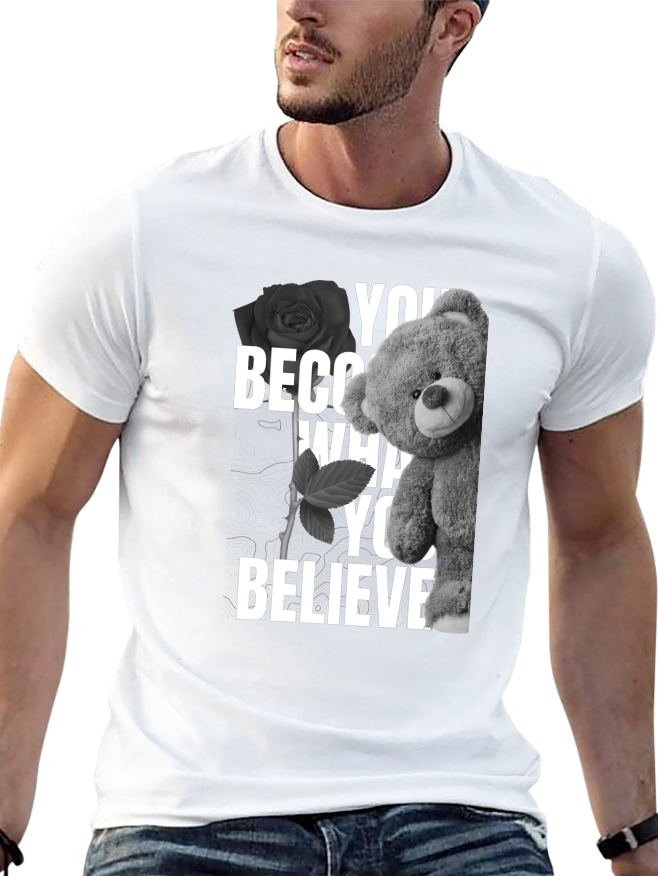 Believe Teddy Bear Rose Graphic Tee