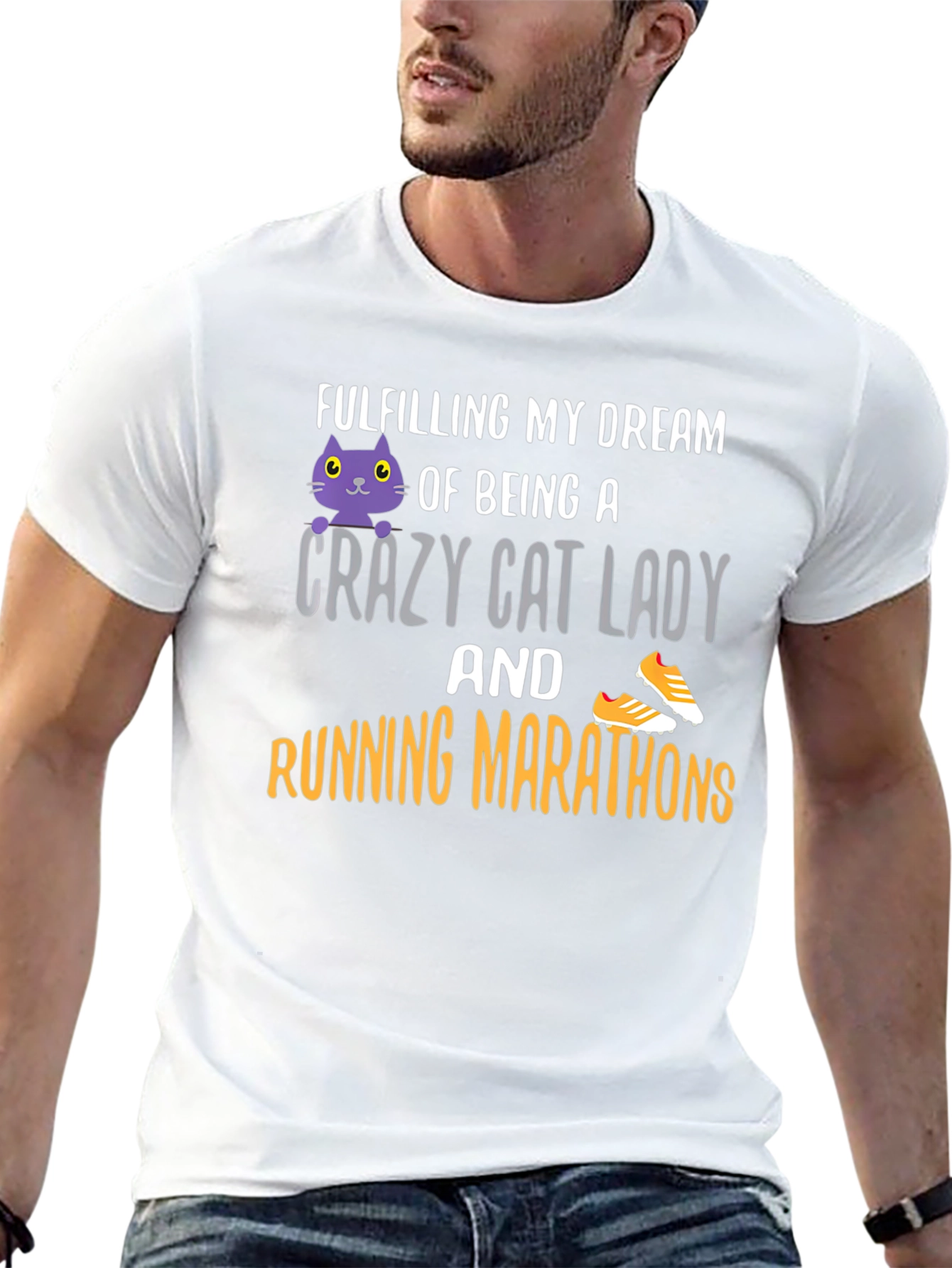 Crazy Cat Lady Running Marathon T-Shirt