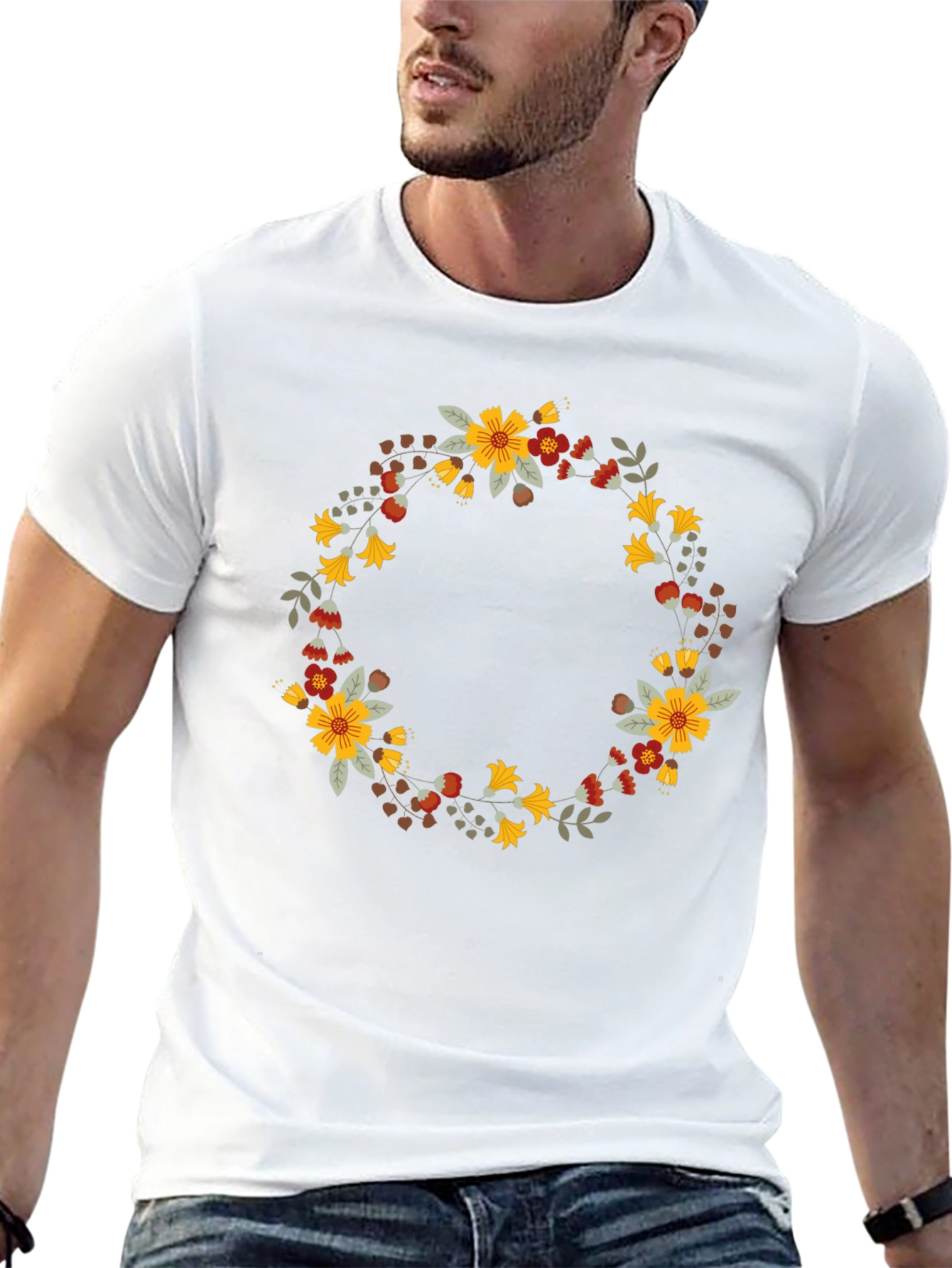 Floral Wreath Graphic Black T-Shirt