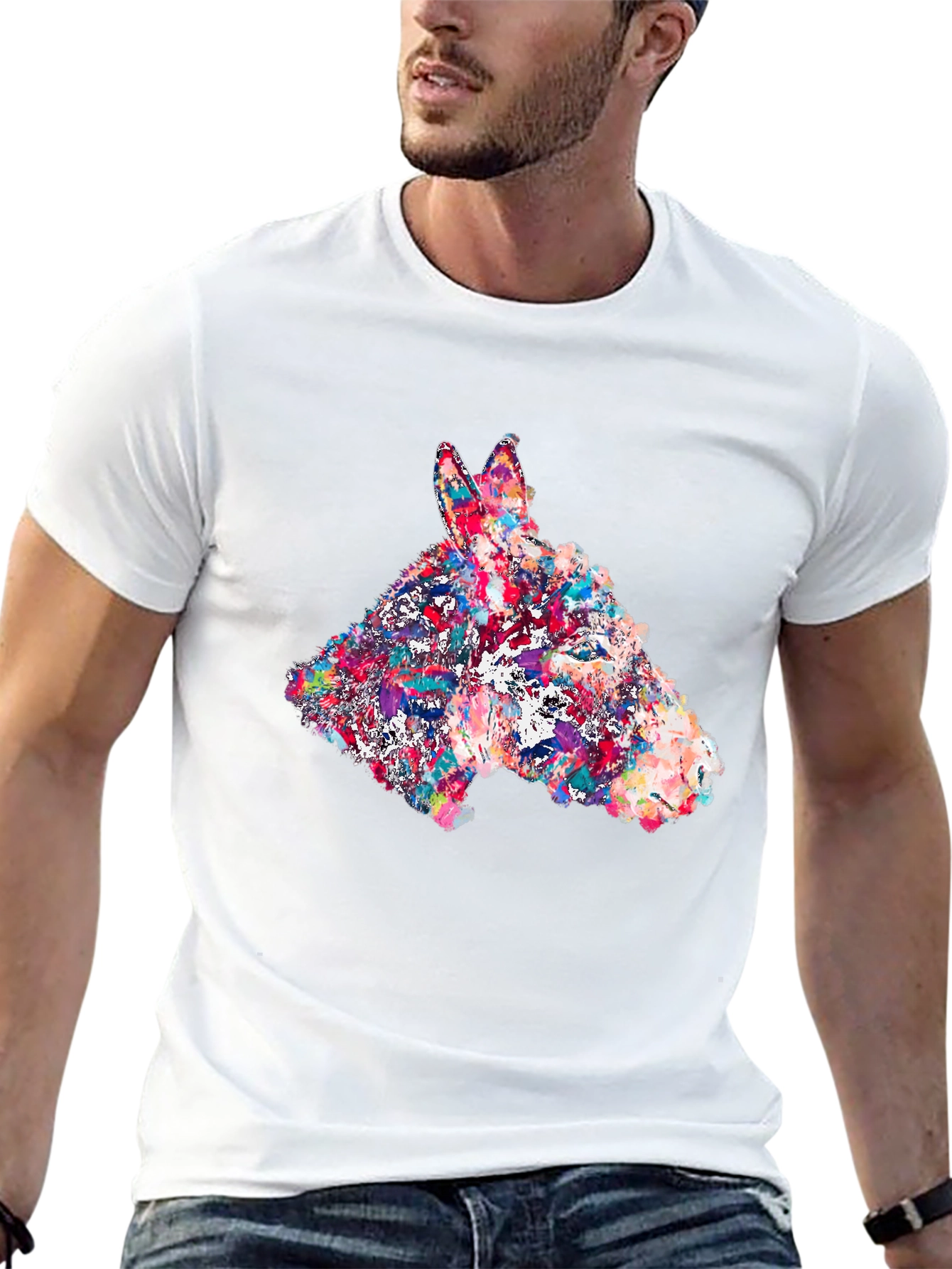 Abstract Donkey Graphic Print Black T-Shirt