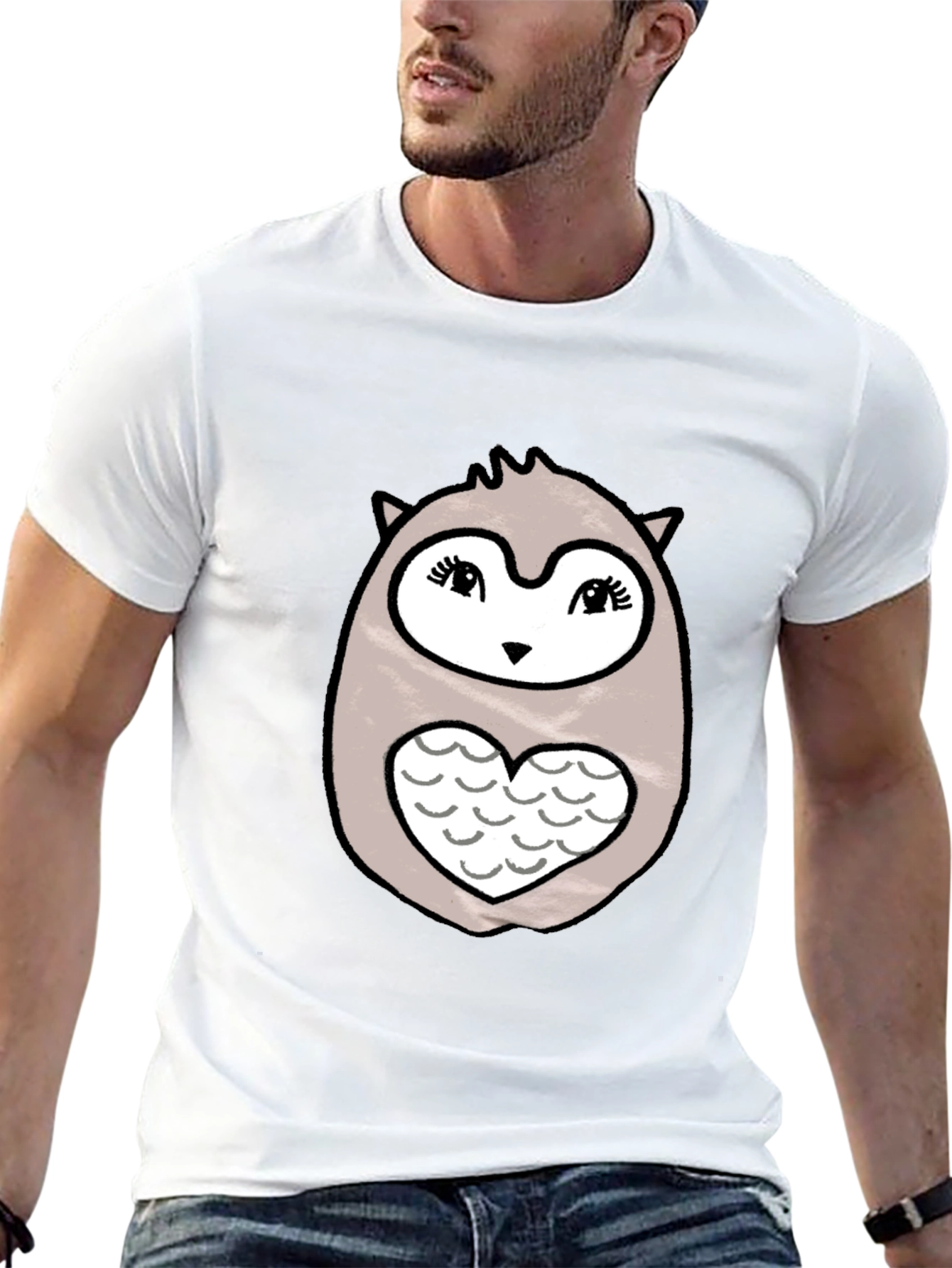 Cute Owl Heart Graphic Print T-Shirt