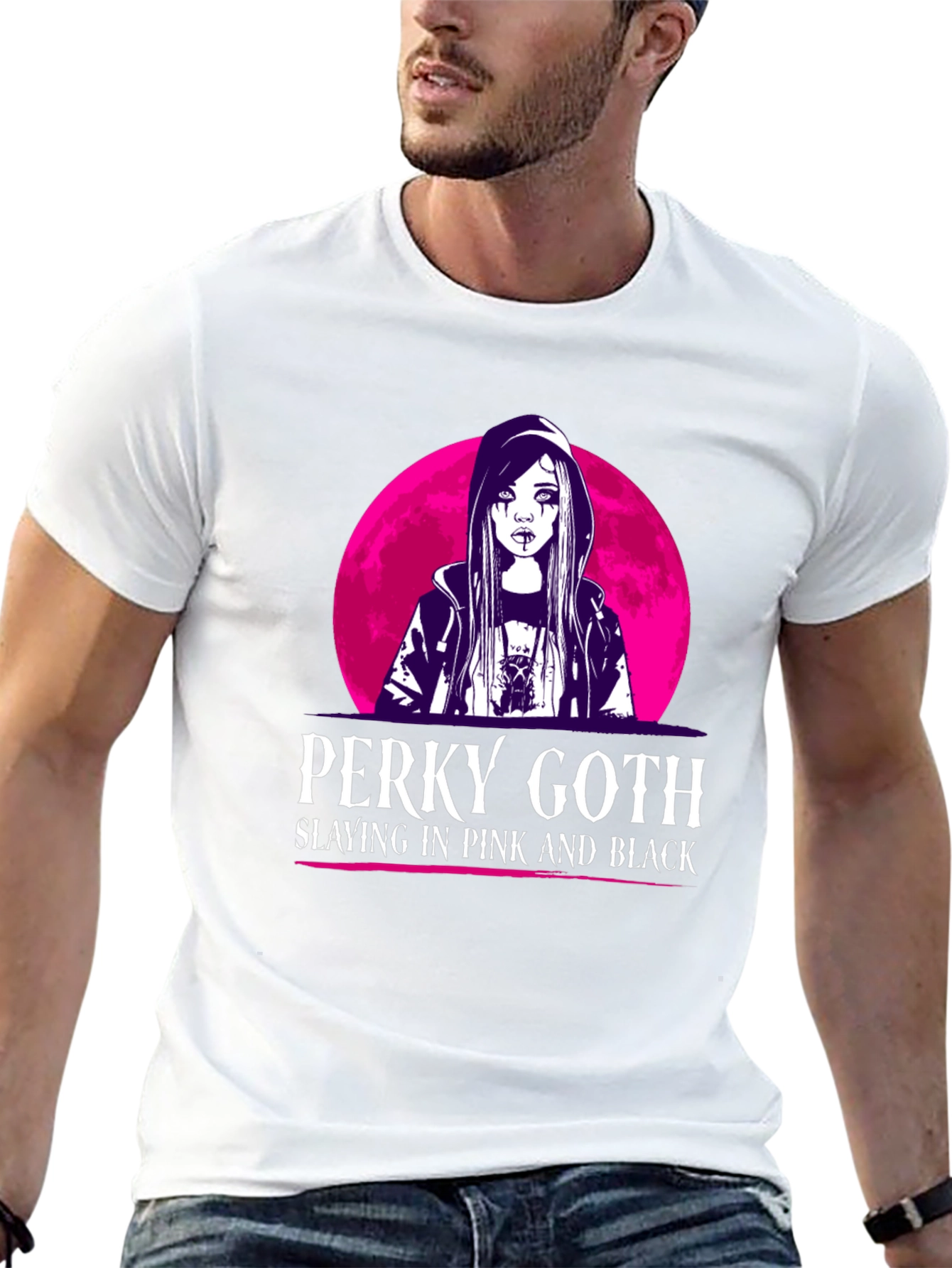 Perky Goth Black T-Shirt - Pink & Black Design
