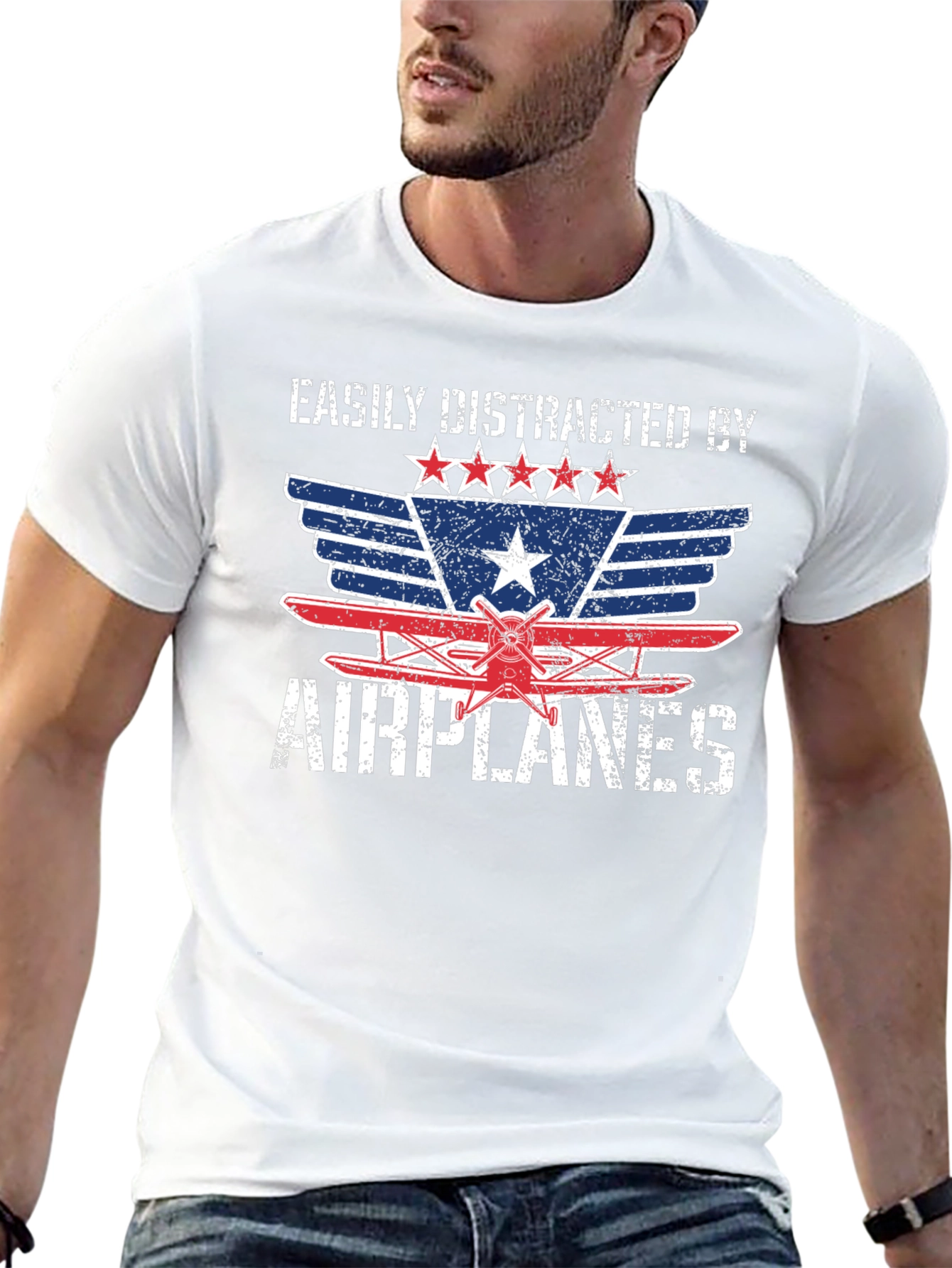Easily Distracted By Airplanes Graphic T-Shirt