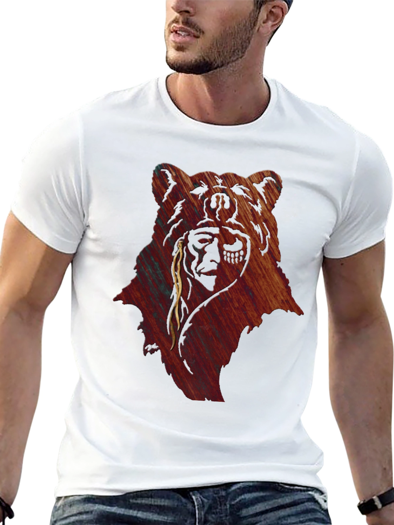 Bear & Native American Headdress Graphic Tee
