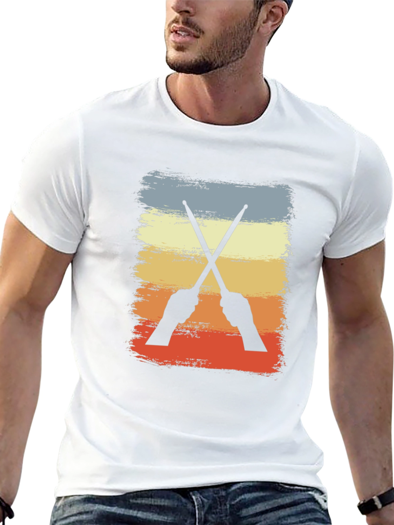 Retro Drummer T-Shirt - Crossed Sticks Design