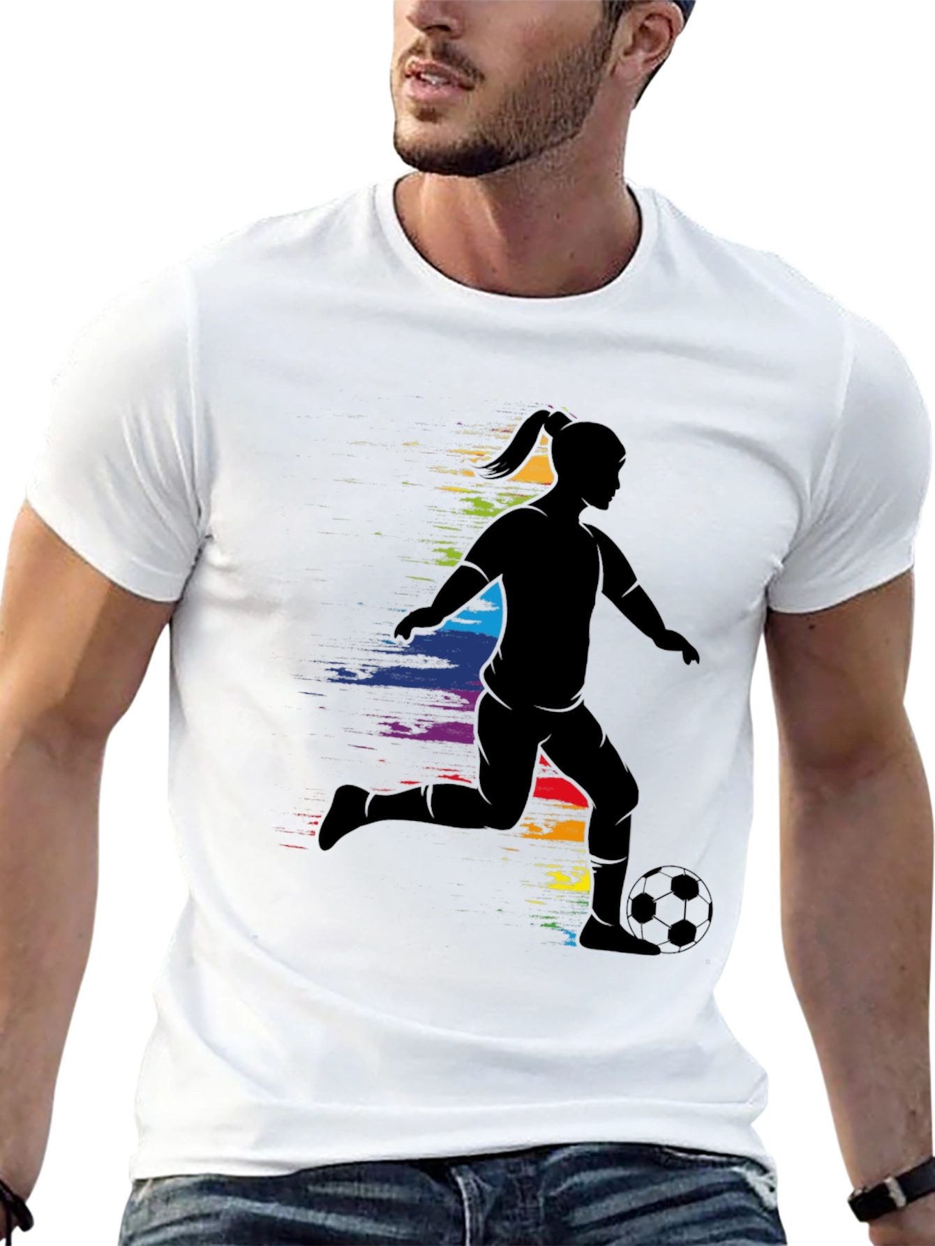 Soccer Girl Silhouette Rainbow T-Shirt