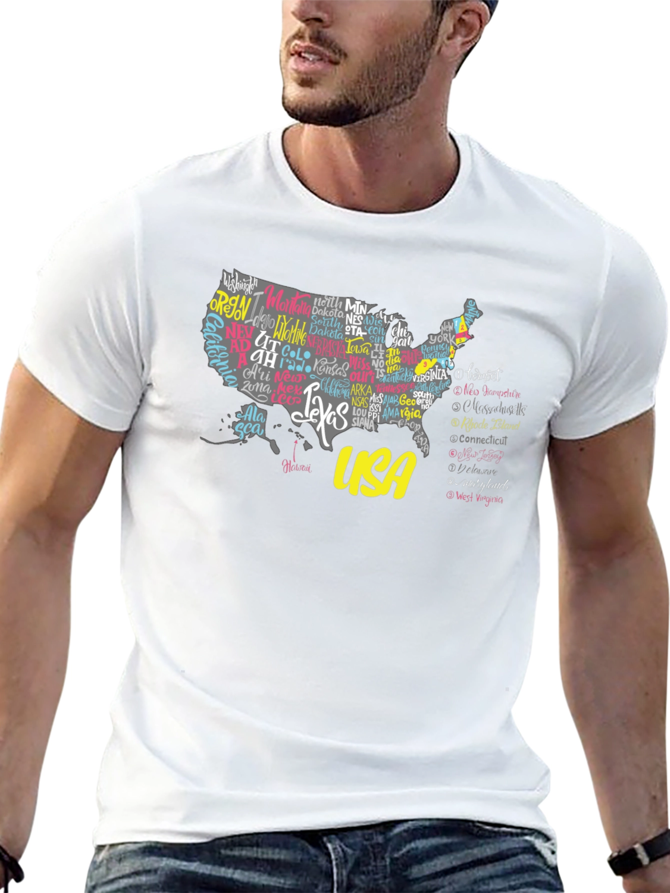 USA States Map Graphic Print Tee - Unisex