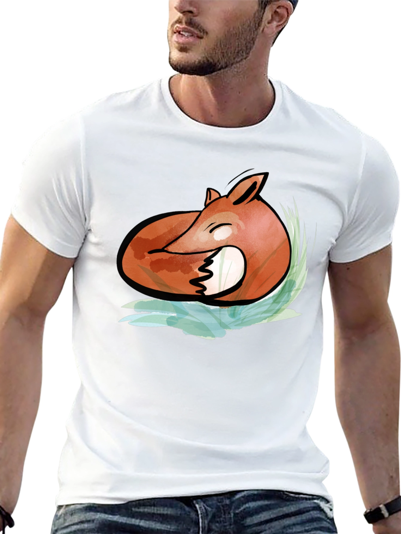 Mens Black Fox Graphic Tee - Artistic Design