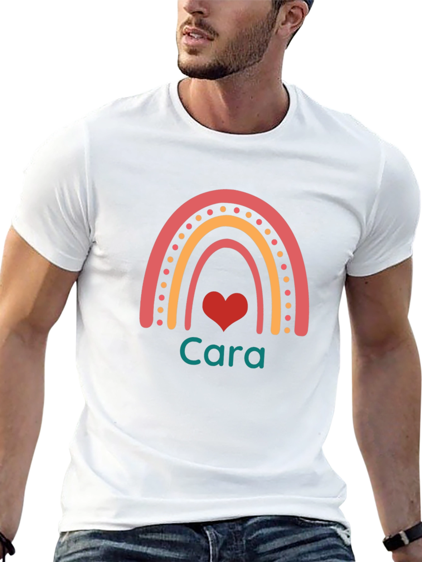 Personalized Rainbow Heart Cara T-Shirt