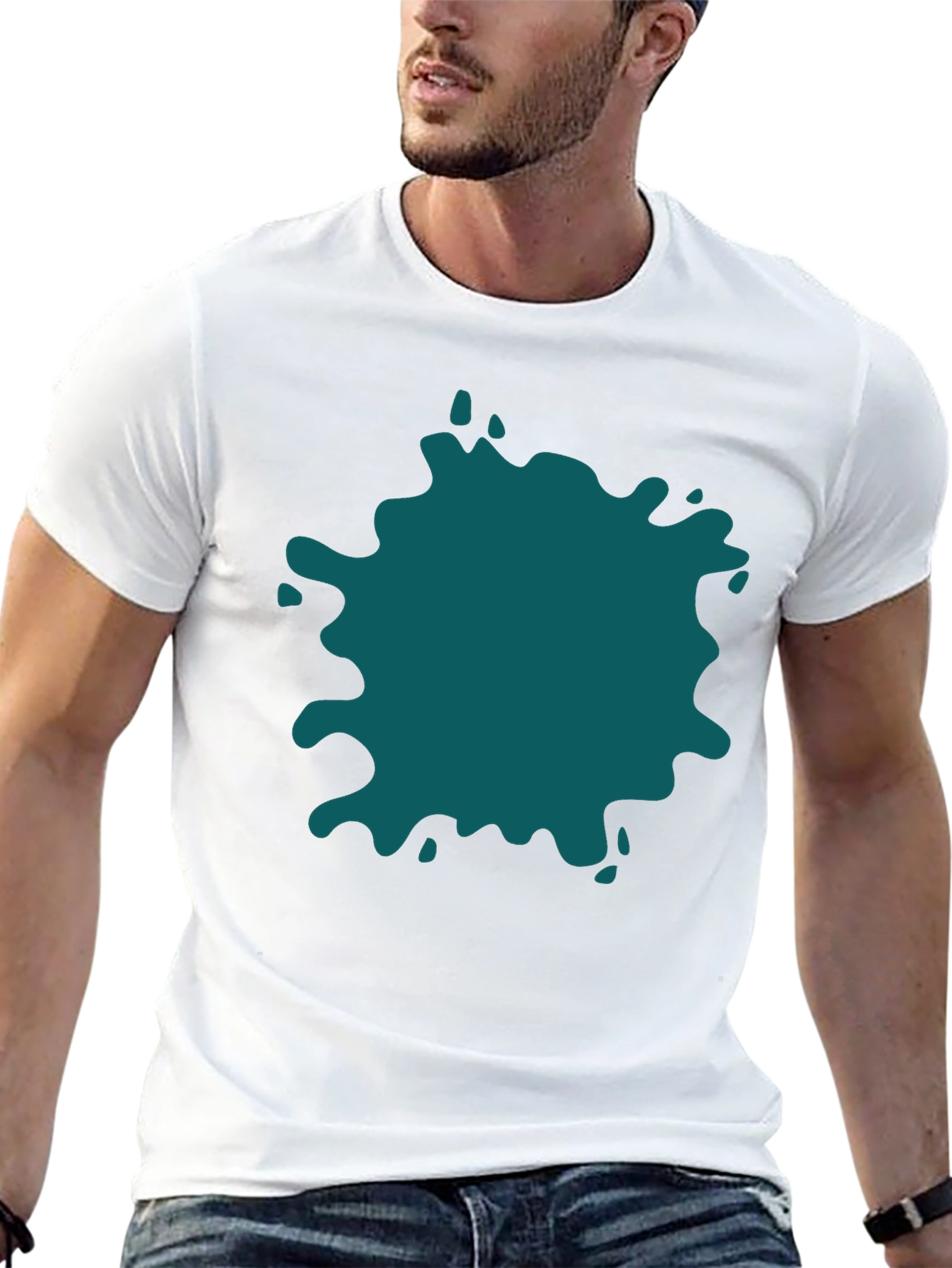 Bold Teal Splatter Black T-Shirt - Unique Design