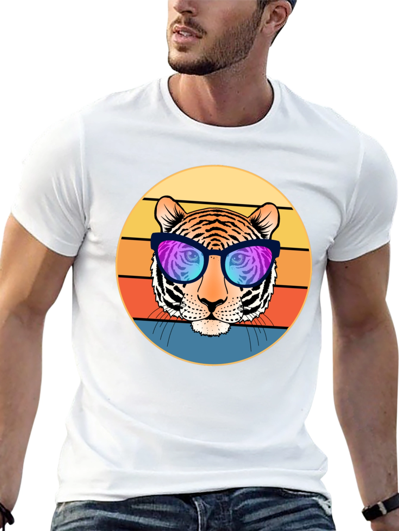Cool Tiger Retro Sunset Graphic T-Shirt