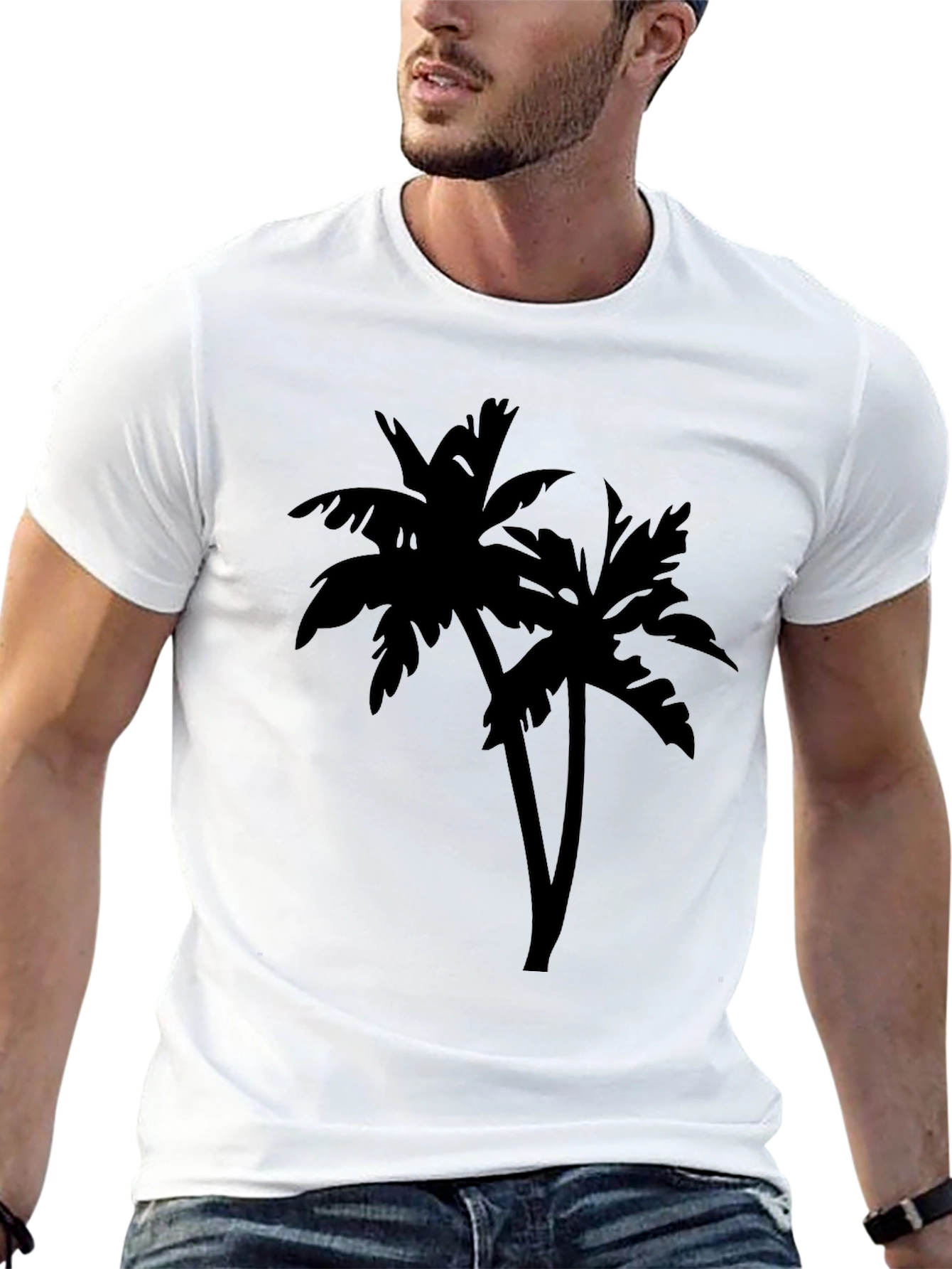 Tropical Palm Tree Silhouette Graphic Tee - Black