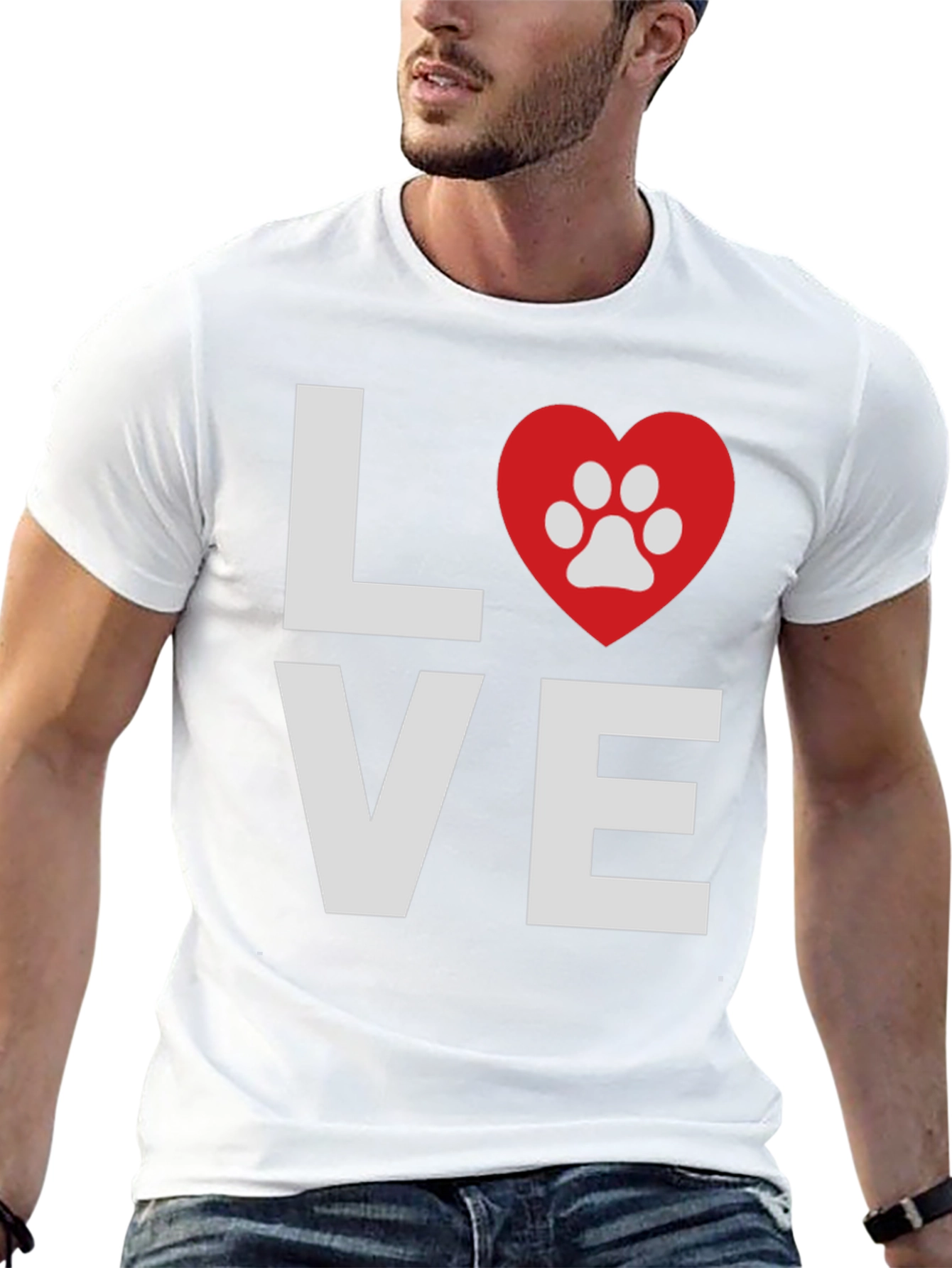 Love Paw Print Graphic T-Shirt - Casual Wear