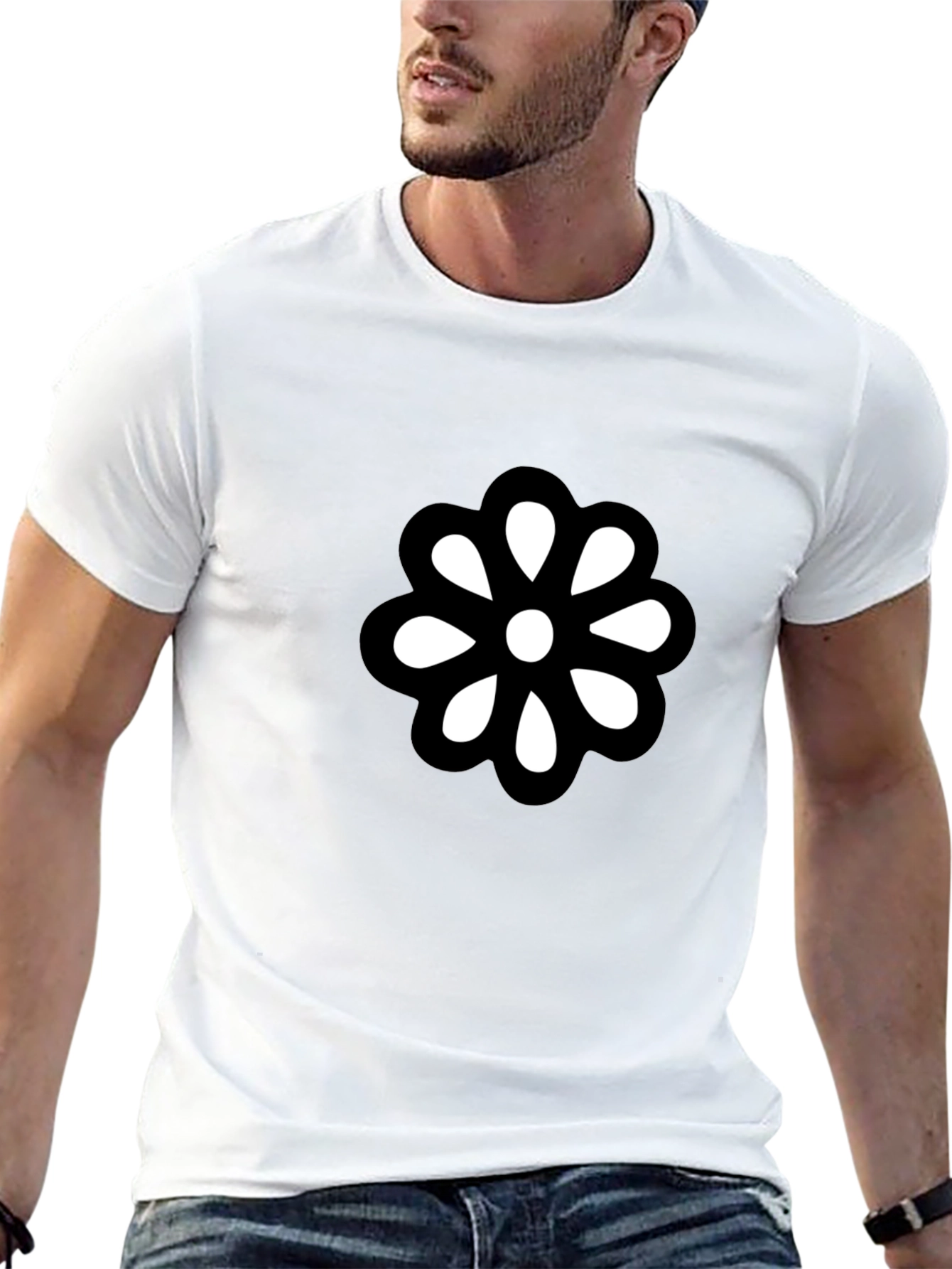 Black T-Shirt with Bold Flower Graphic