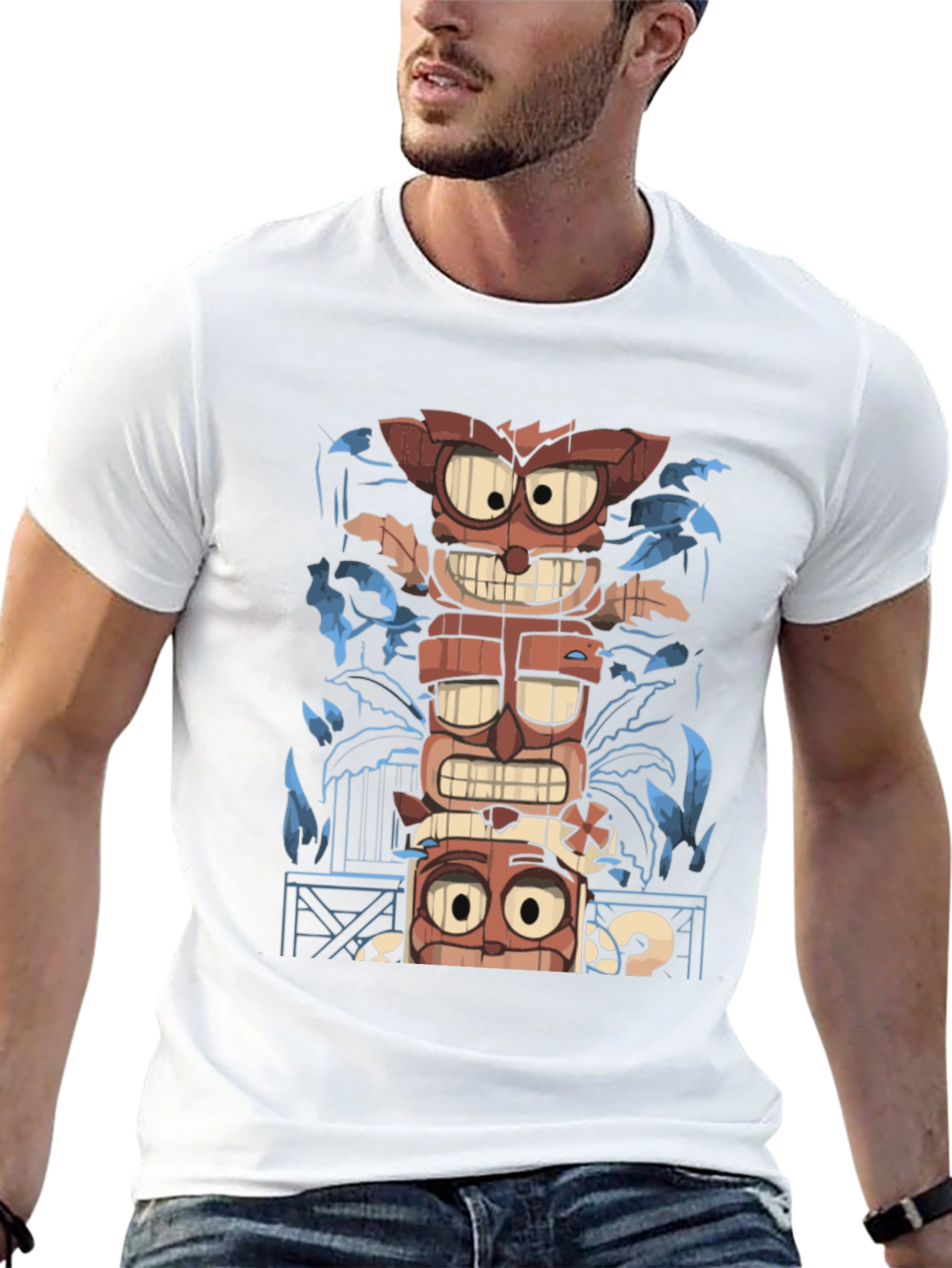 Tiki Totem Graphic Print T-Shirt - Mens Black Tee
