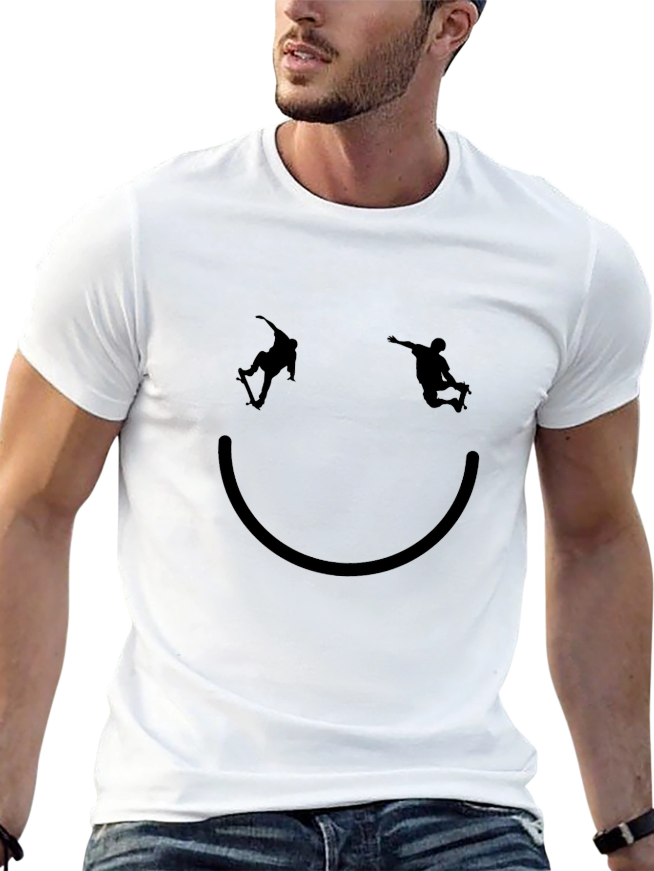 Skateboard Smiley Tee - Black Graphic T-Shirt