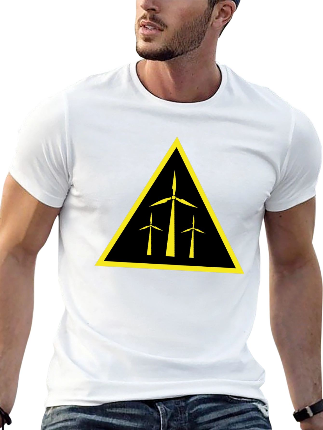 Wind Turbine Warning Sign Black T-Shirt