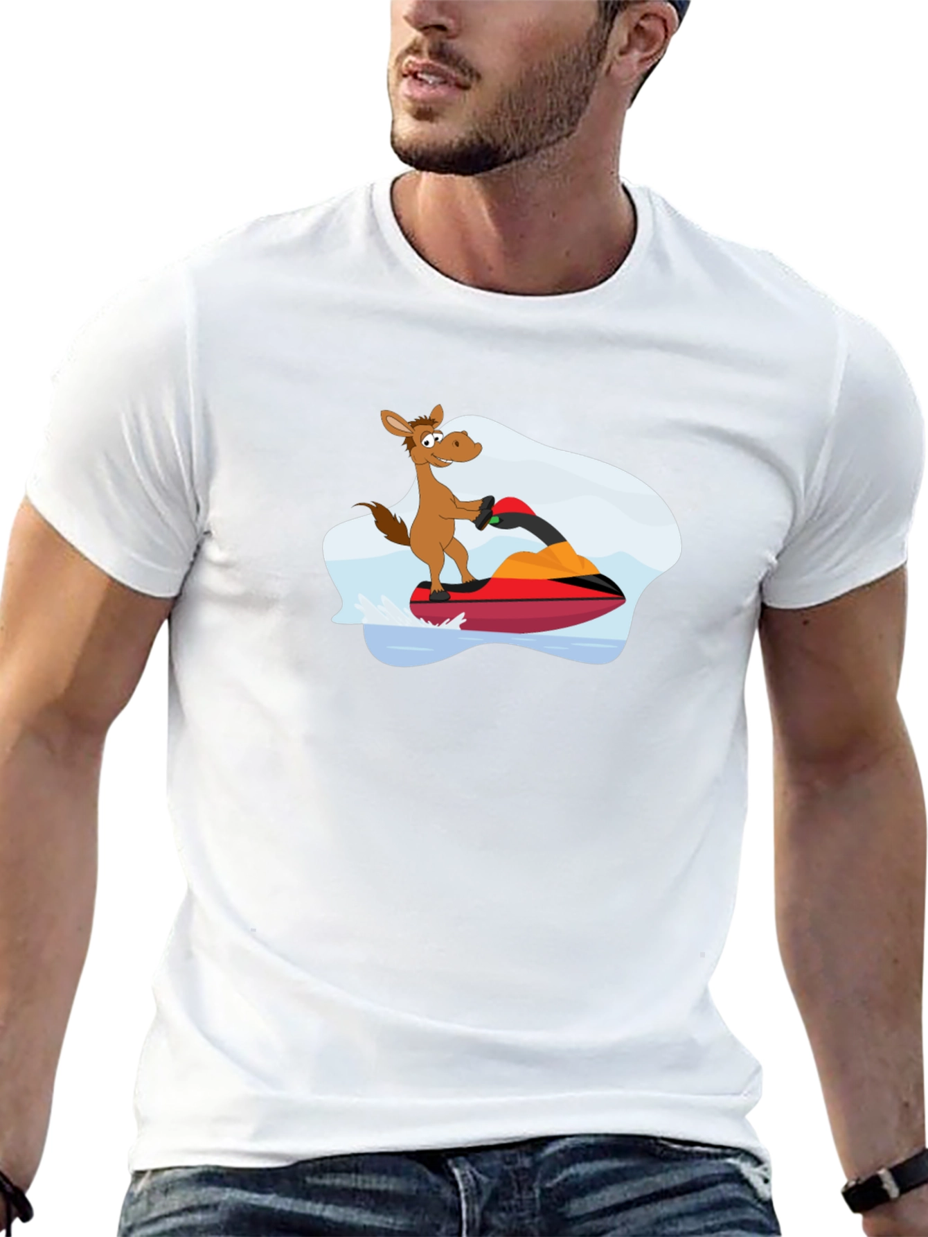 Jet Ski Horse Graphic T-Shirt - Black