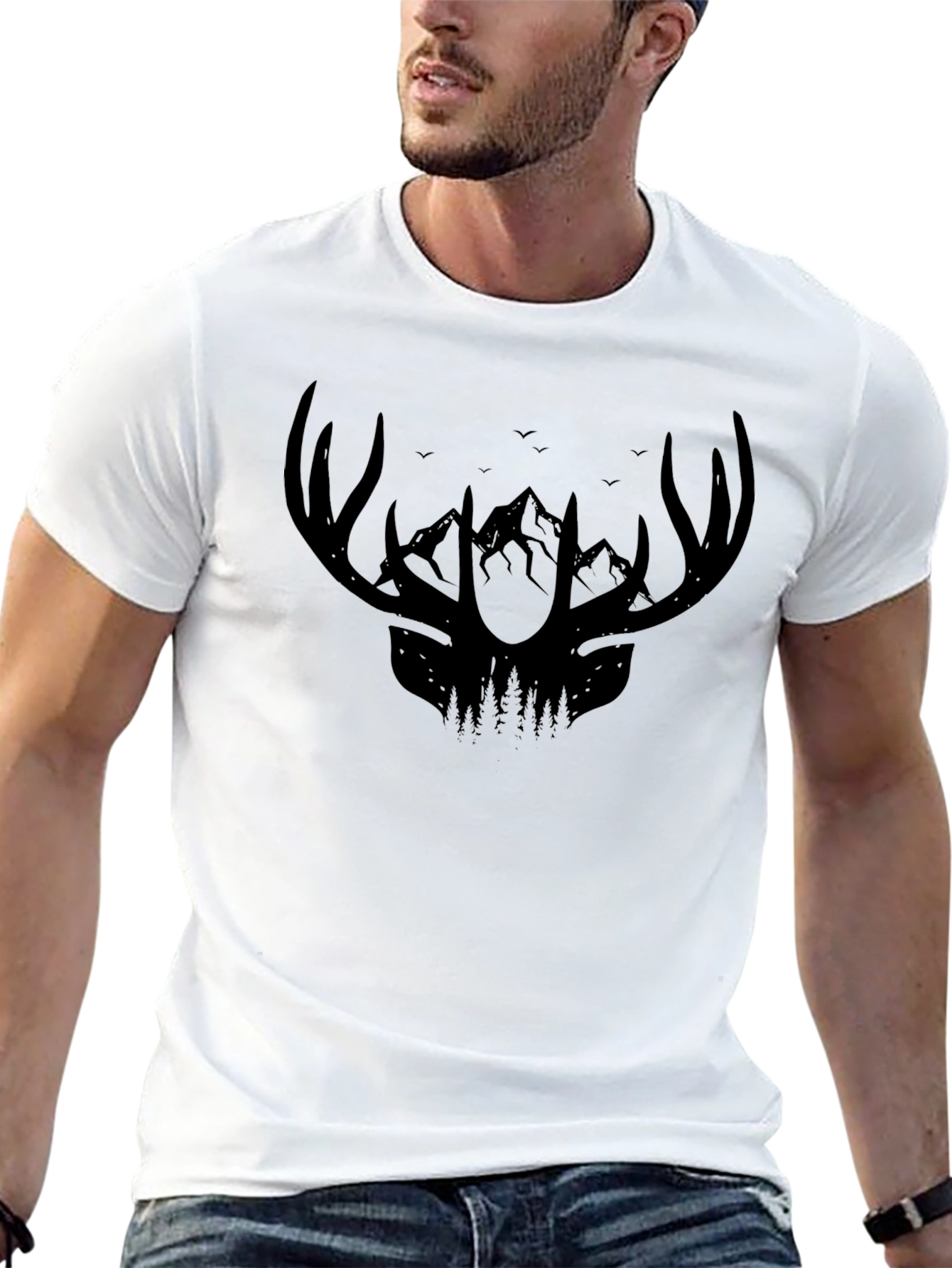 Antler Mountain Graphic Tee - Black Cotton Shirt