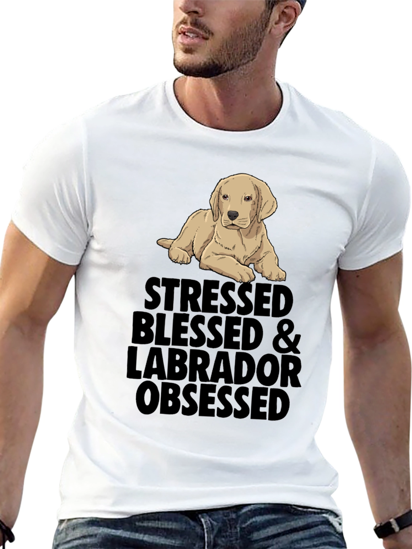 Stressed Blessed & Labrador Obsessed Black T-Shirt