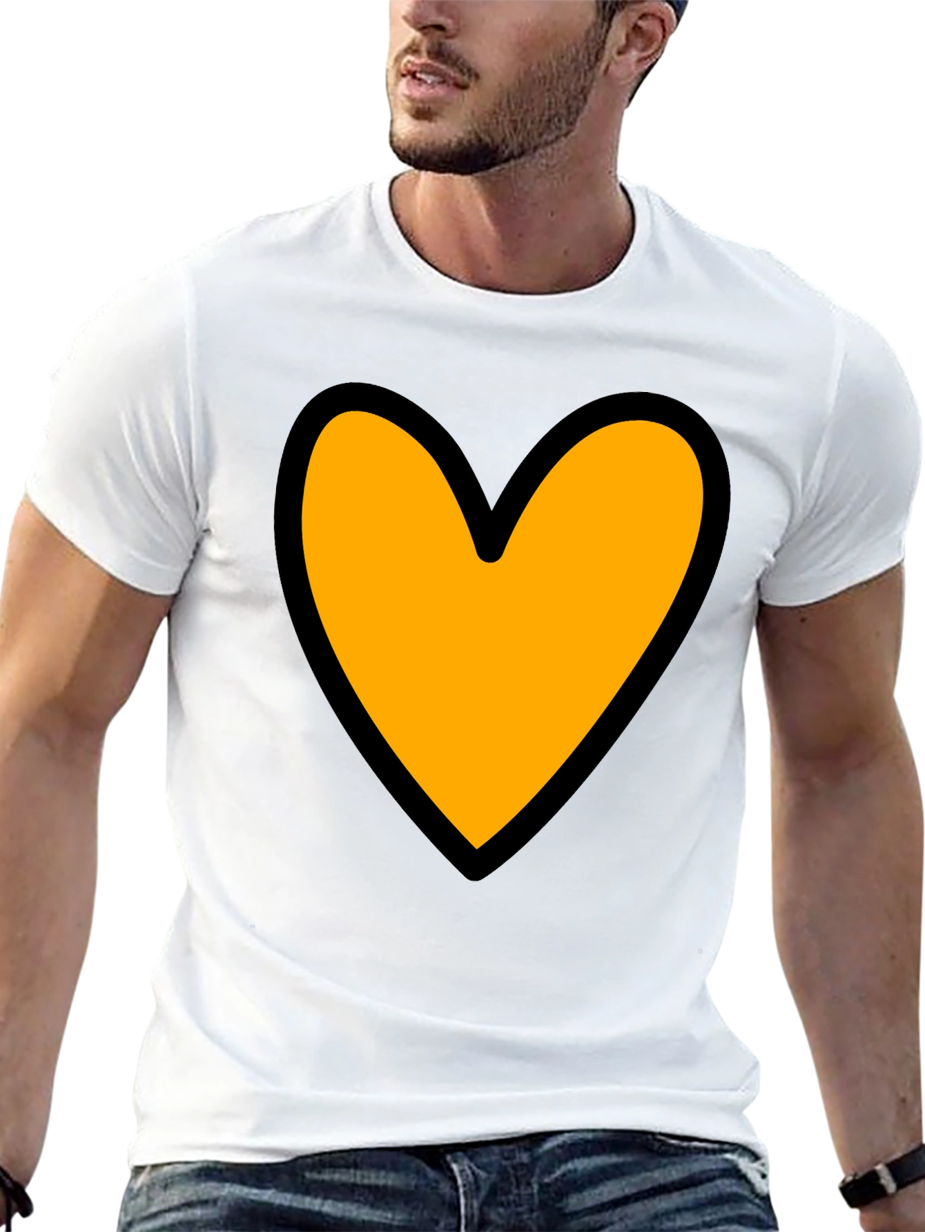 Heart Graphic Tee - Black Cotton Blend Casual T-Shirt