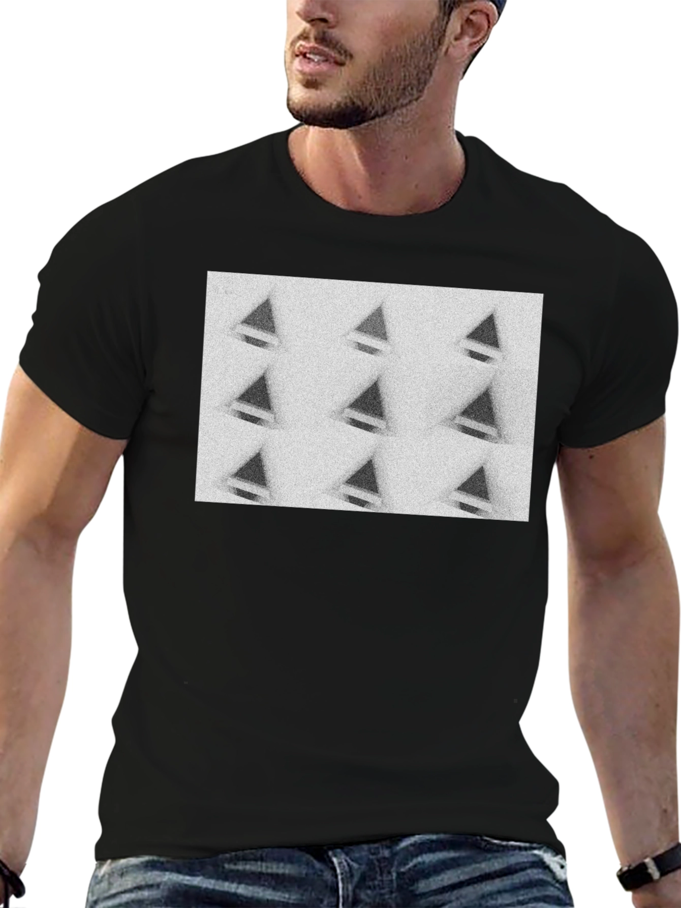 Mens Black T-Shirt with Geometric Triangle Design