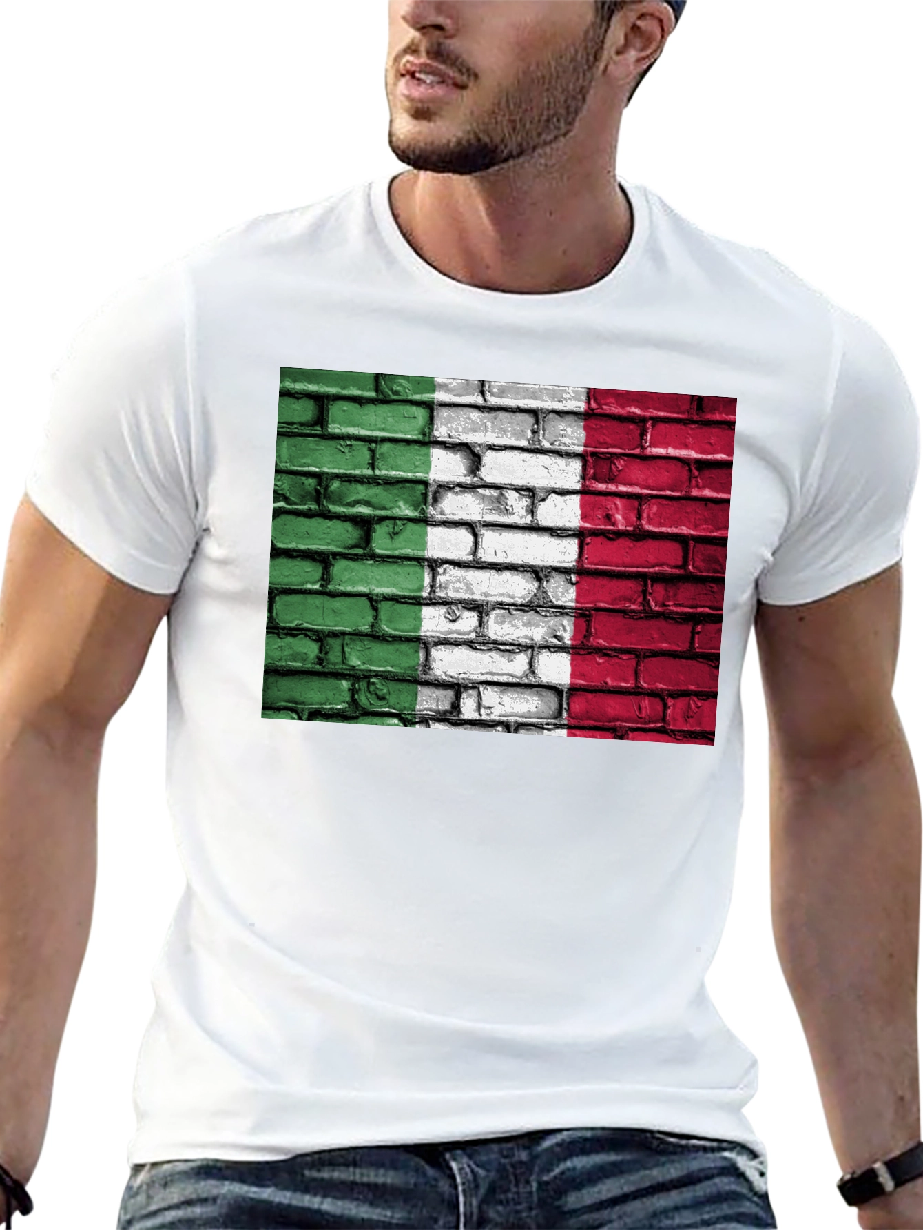 Italian Flag Brick Wall Graphic T-Shirt