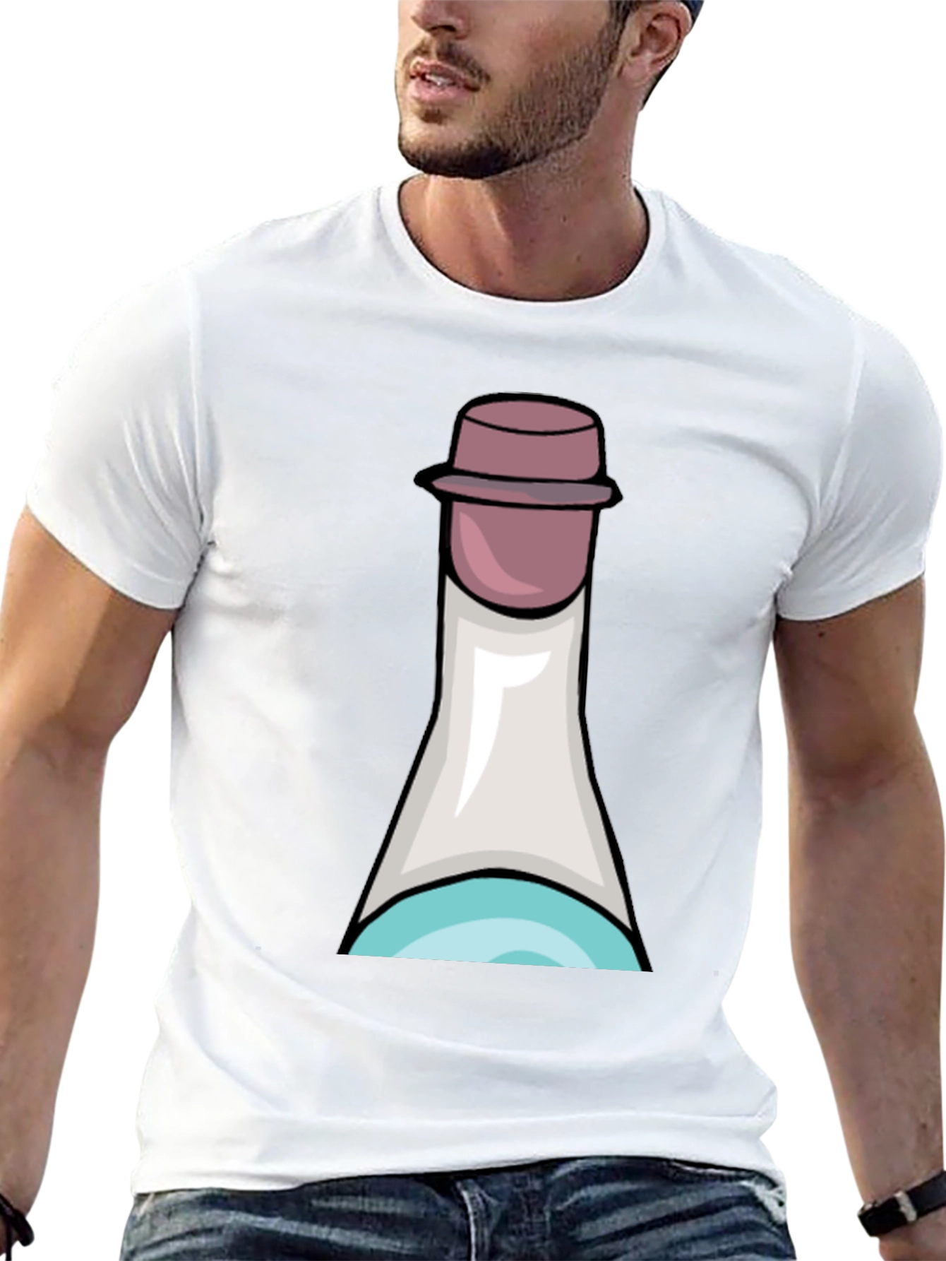 Fun Cartoon Bottle T-Shirt - Black Cotton Tee