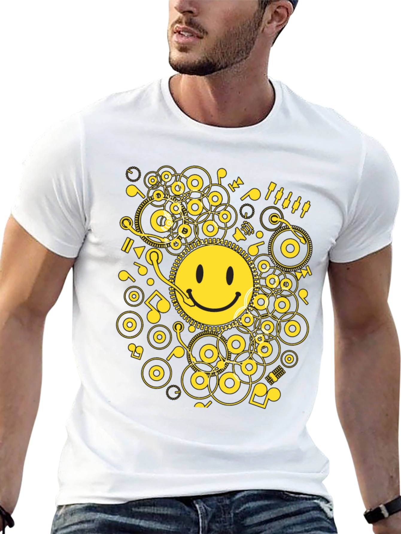 Smiley DJ Graphic Tee - Black Cotton T-Shirt