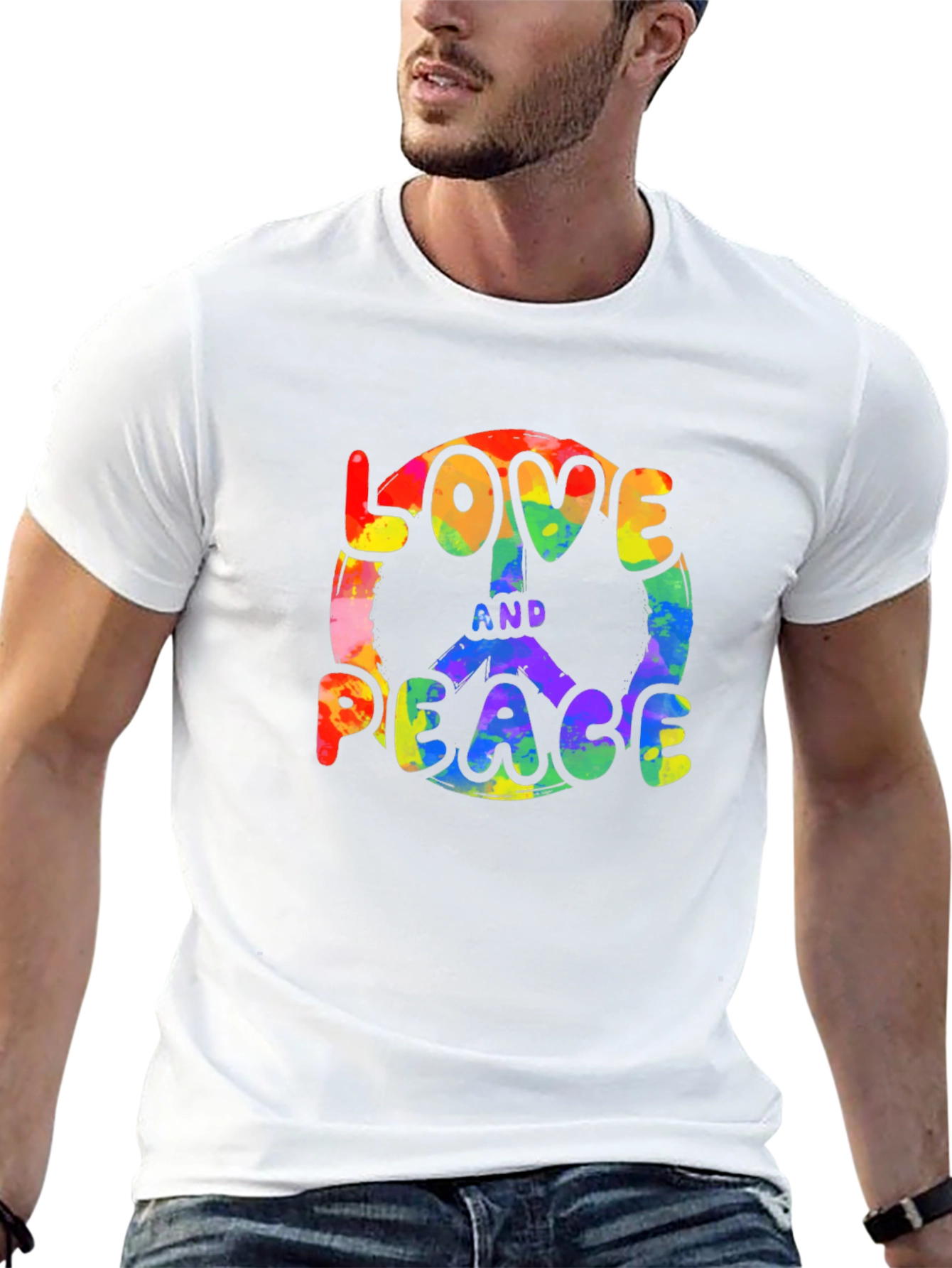 Love and Peace Rainbow Graphic T-Shirt