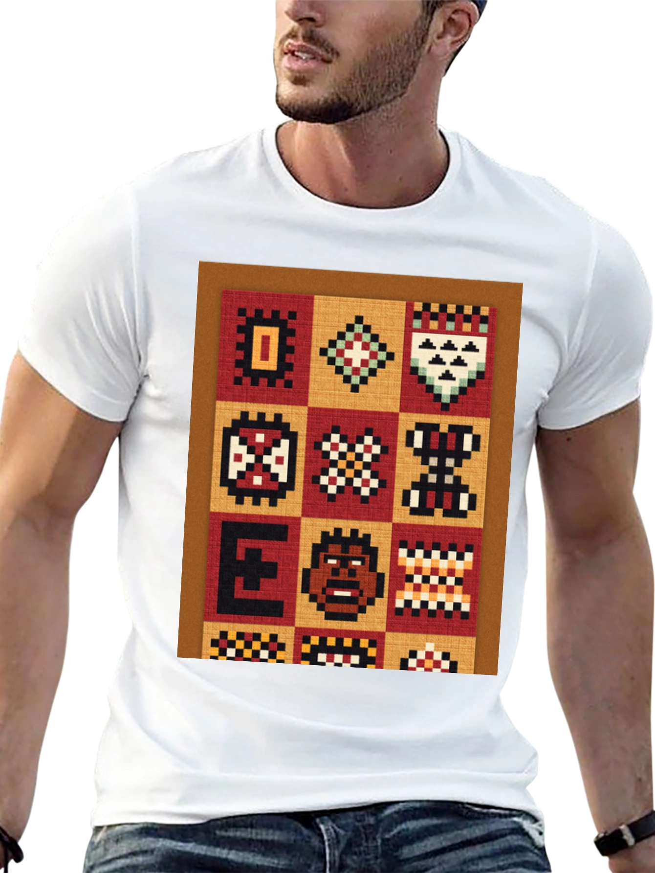 Retro Pixelated African Pattern Graphic Tee